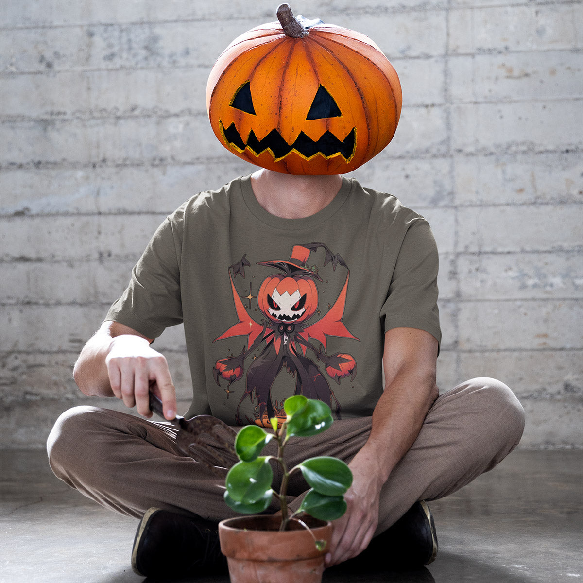 Pompkin_Short_Sleeve_Unisex_T-shirt_Army_Mockup_Pumpkinhead