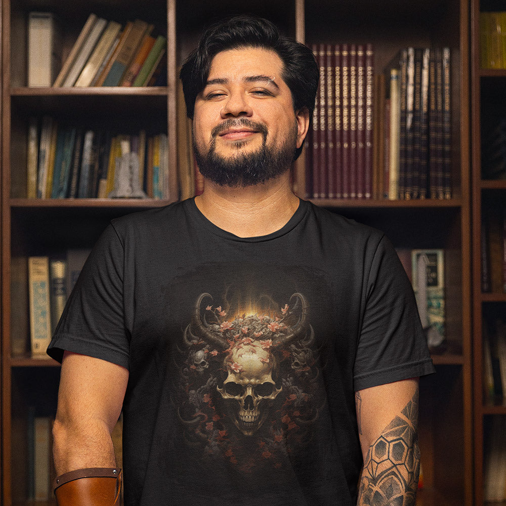 Skull-Wreath_Short-Sleeve_Unisex_T-Shirt_Black_Mockup_DnD-Dude