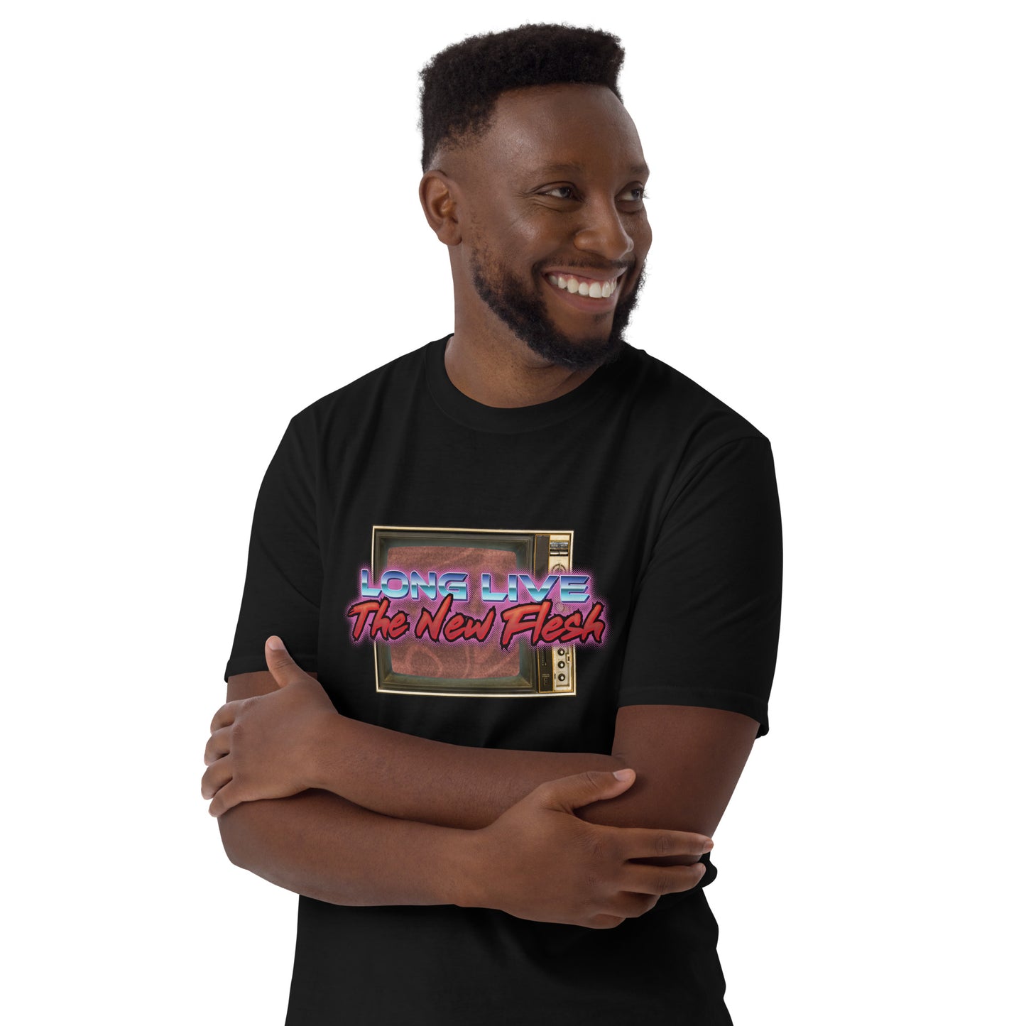 The New Flesh Black Unisex Short-Sleeve T-Shirt Mockup