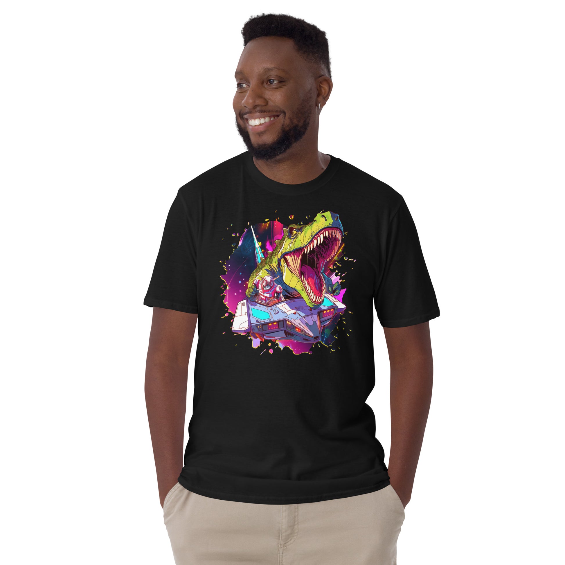 Dino Pilot Black Short-Sleeve Unisex T-Shirt Mockup