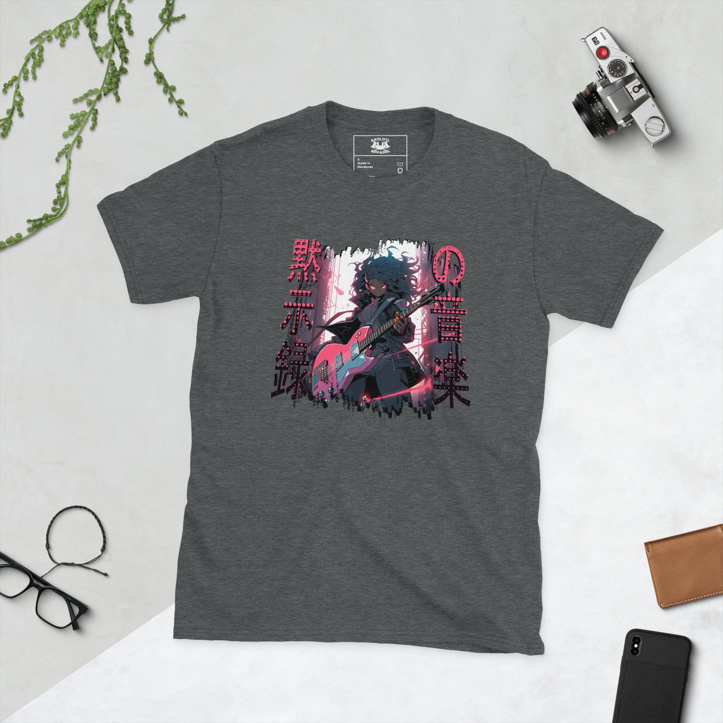 Dystopian Guitar Short Sleeve Unisex T-shirt Dark Grey Flat
