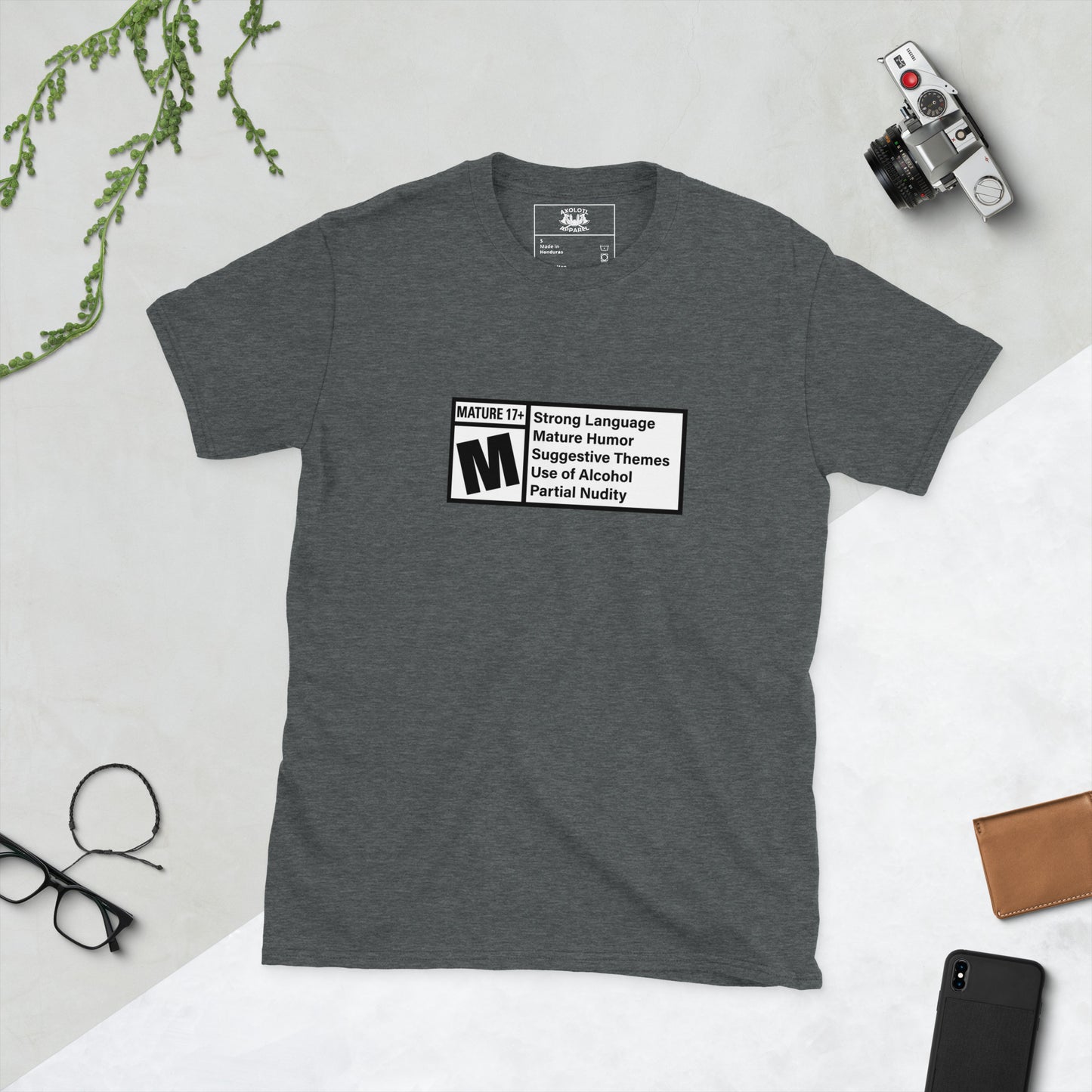 Rated M Short-sleeve Unisex T-shirt Dark Grey Flat