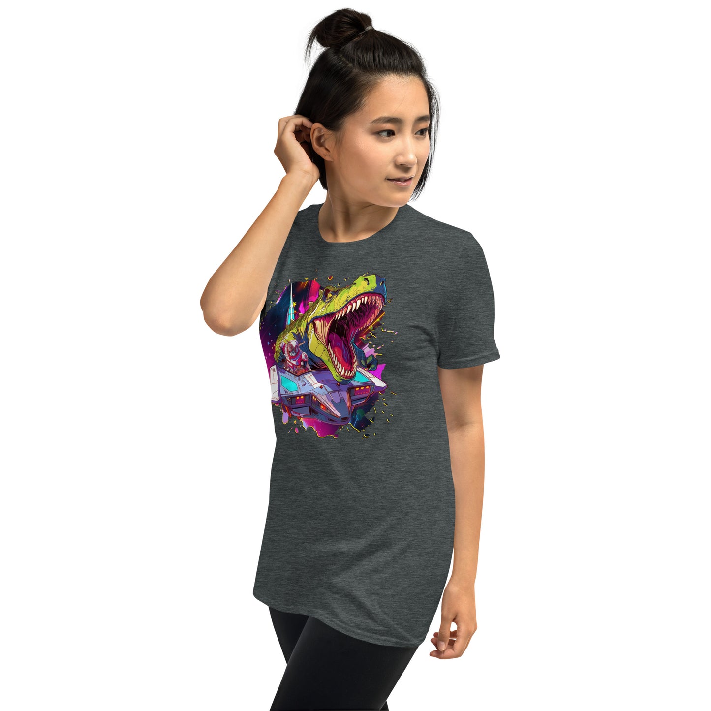 Dino Pilot Dark Grey Short-Sleeve Unisex T-Shirt Mockup