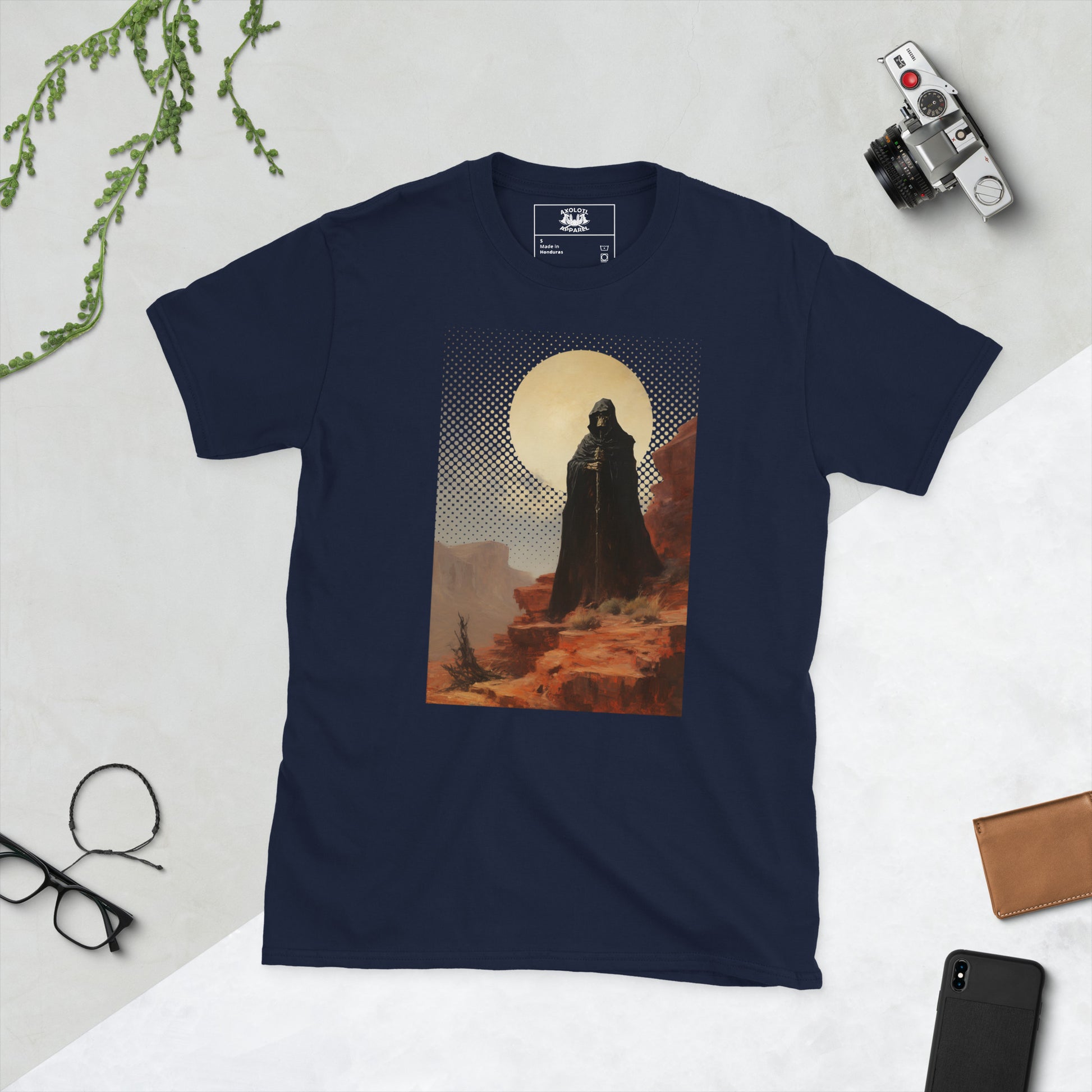 Death-by-Frazetta_Short-sleeve_Unisex_T-shirt_Navy_Flat