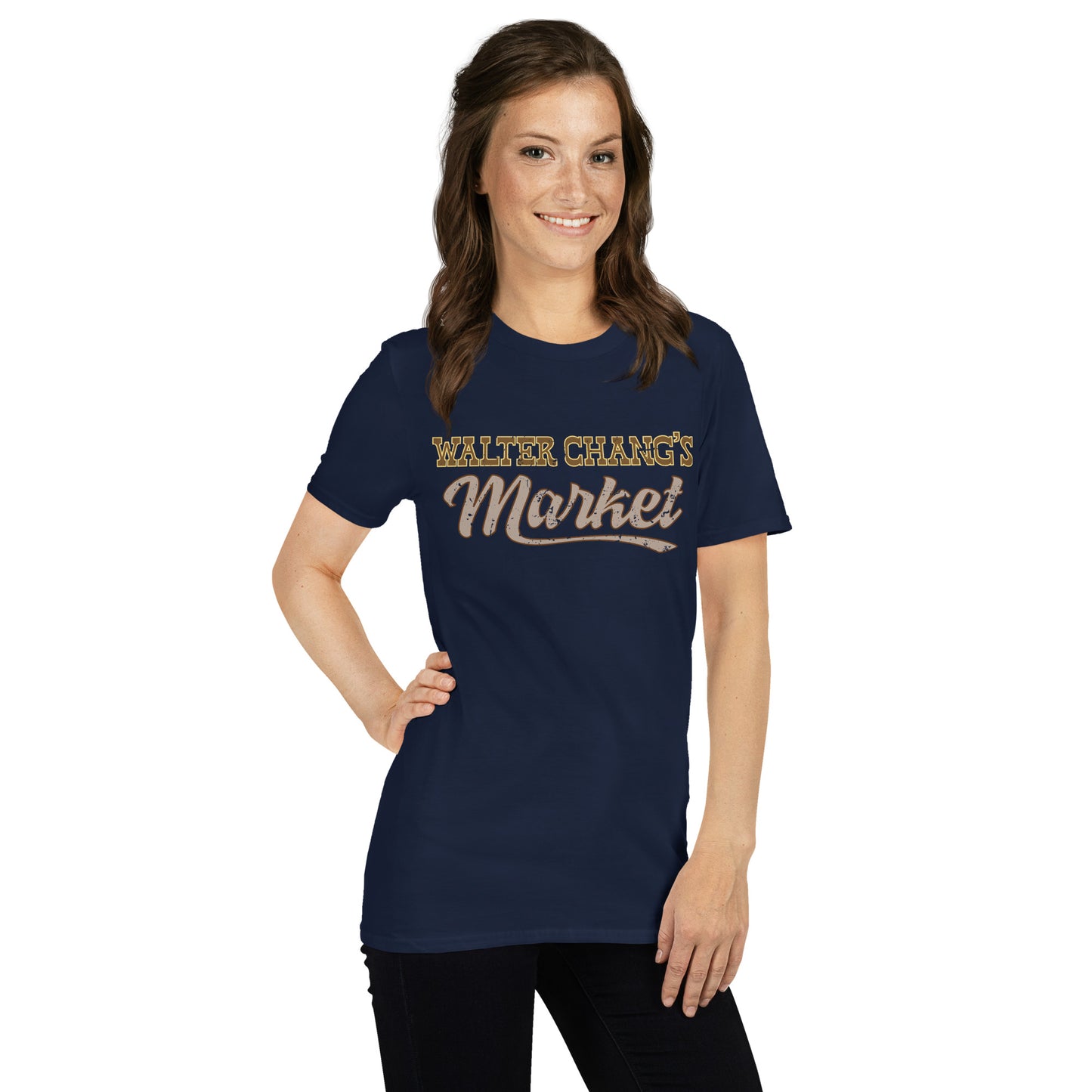 Chang's Market Tremors Short-sleeve Unisex T-shirt Navy Mockup