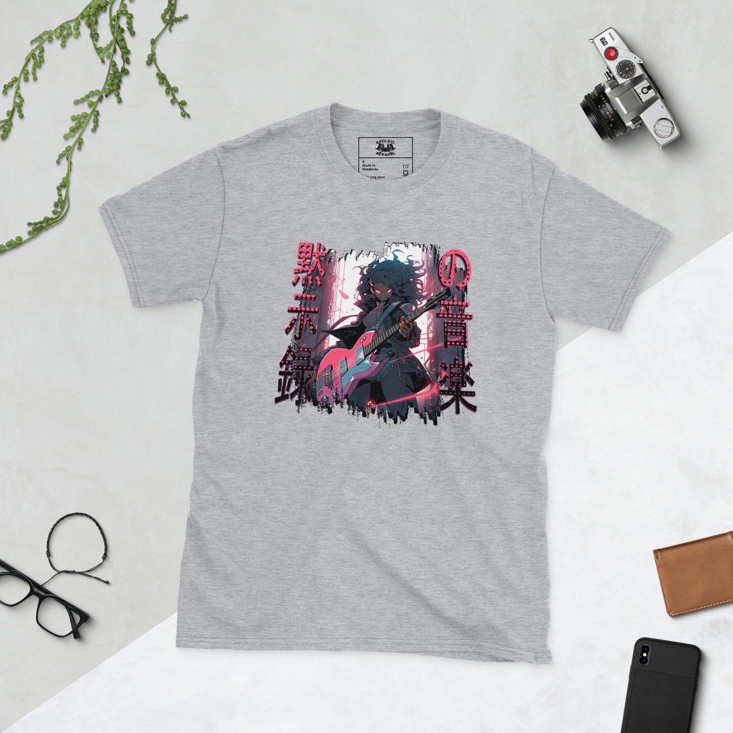 Dystopian Guitar Short Sleeve Unisex T-shirt Heather Grey Flat