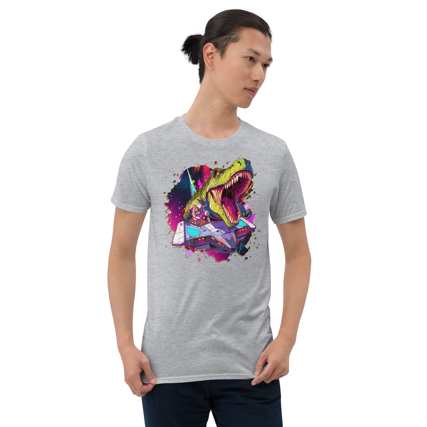 Dino Pilot Grey Short-Sleeve Unisex T-Shirt Mockup