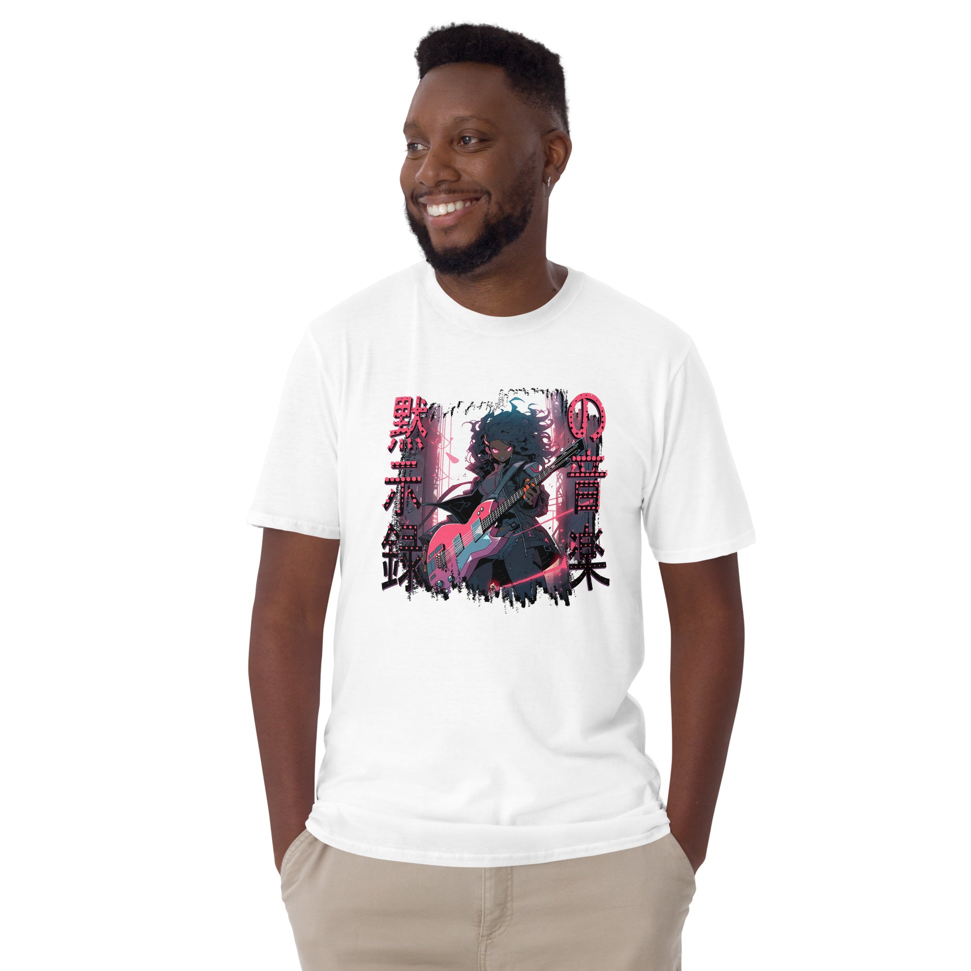 Dystopian Guitar Short Sleeve Unisex T-shirt White Mockup