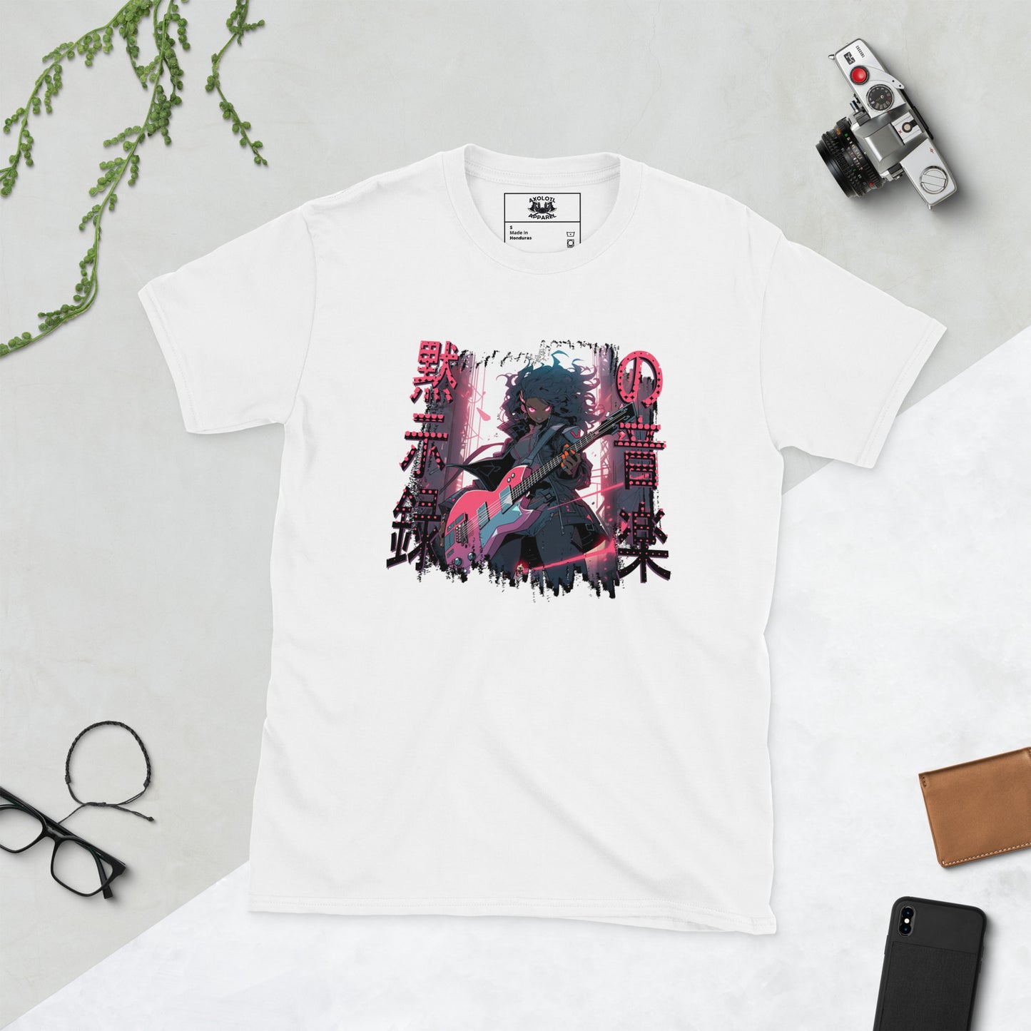 Dystopian Guitar Short Sleeve Unisex T-shirt White Flat