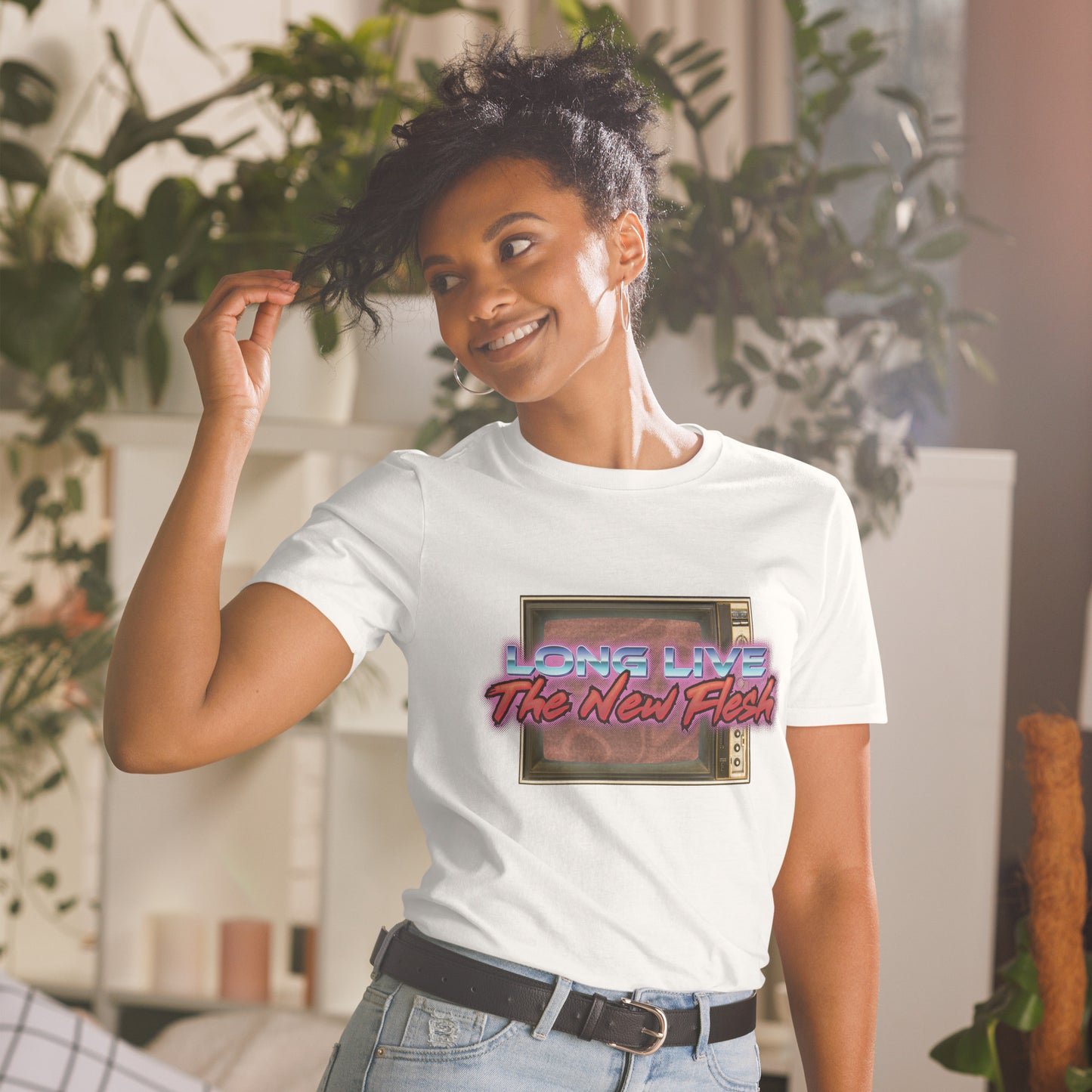The New Flesh White Unisex Short-Sleeve T-Shirt Mockup