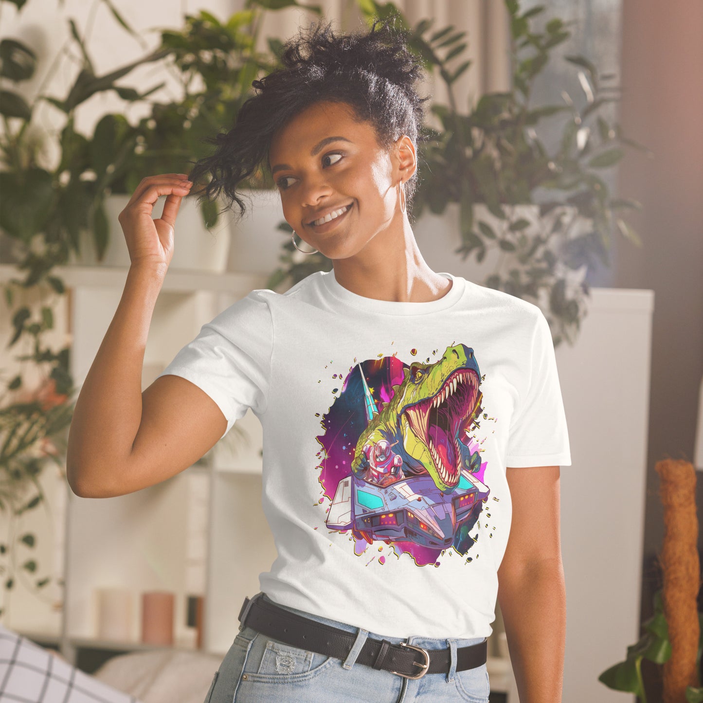 Dino Pilot White Short-Sleeve Unisex T-Shirt Mockup