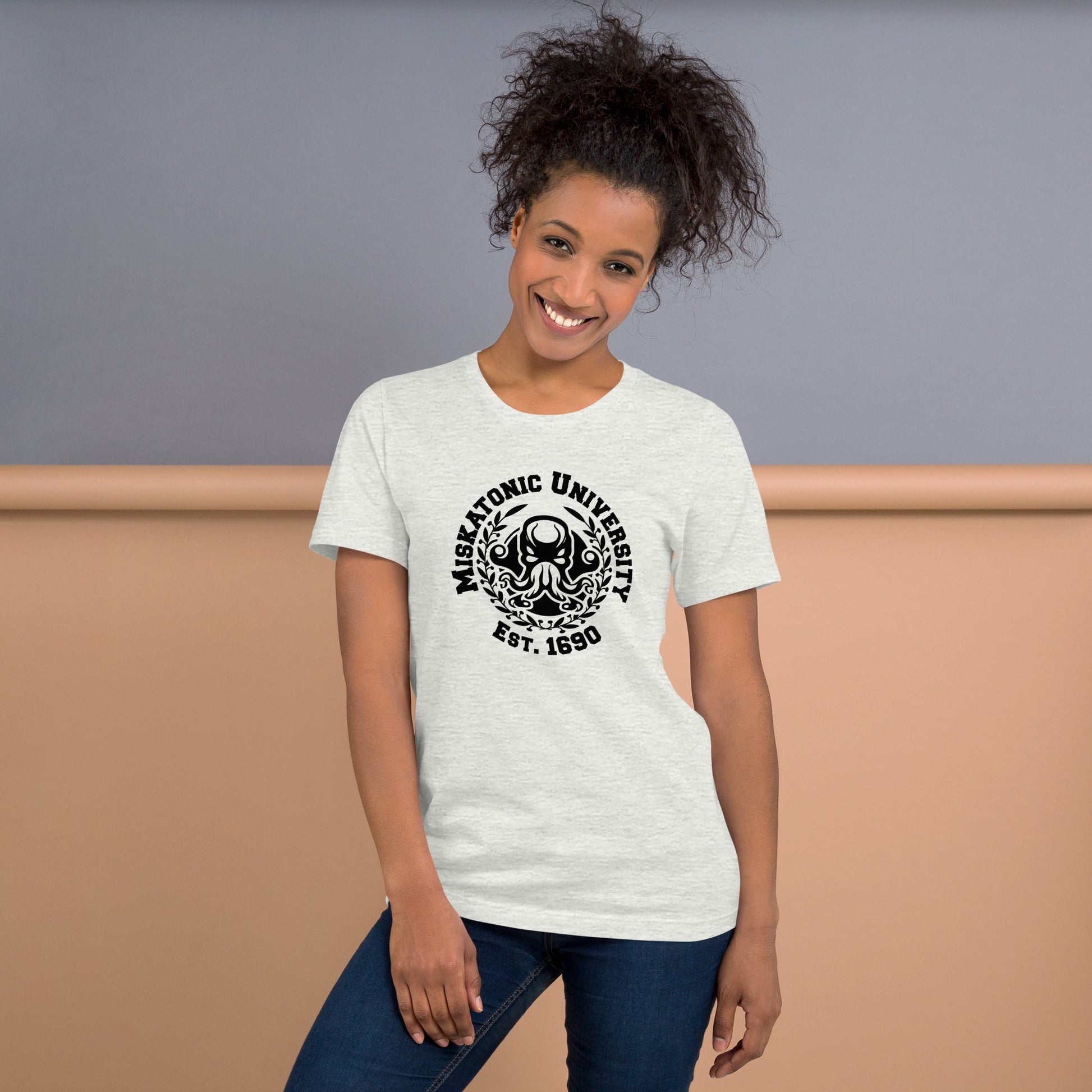 Miskatonic University Short-sleeve Unisex T-shirt Ash Mockup