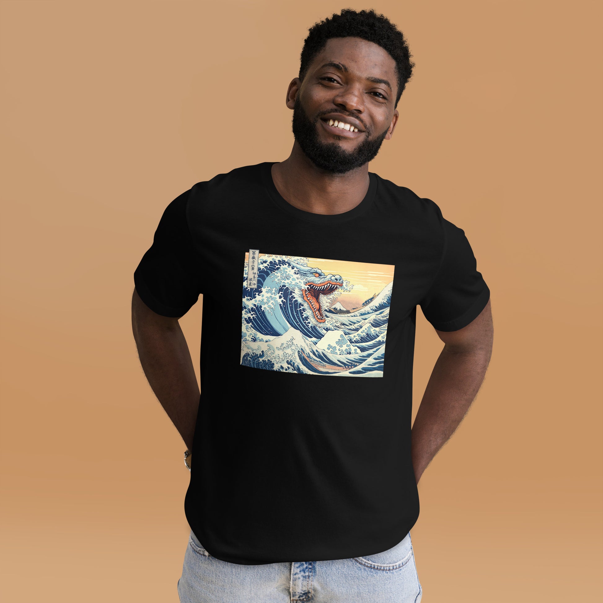 The-Great-Wave-of-Godzilla_Short-sleeve_Unisex_T-shirt_Black_Mockup