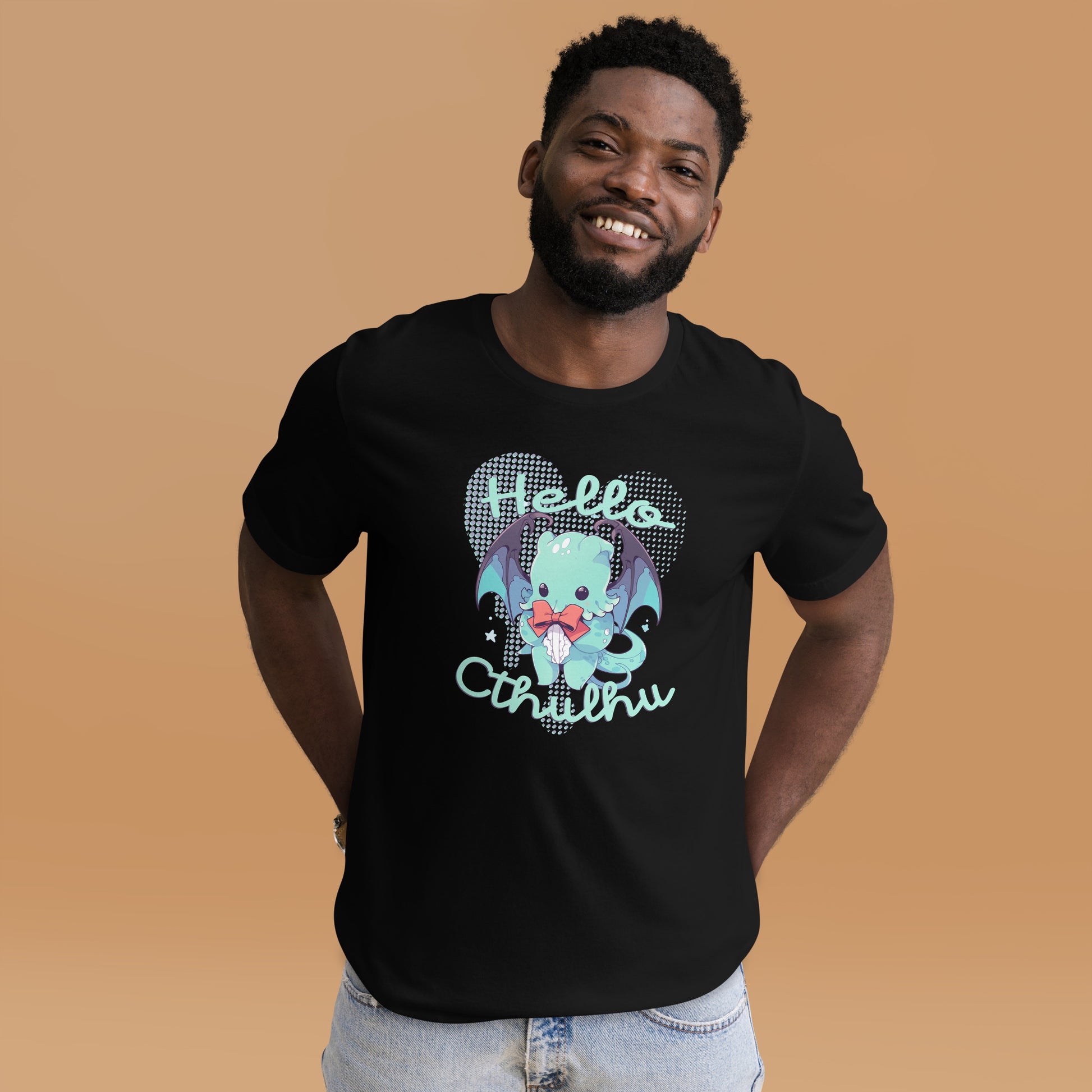 Hello Cthulhu Shirt-sleeve Unisex T-shirt Black Mockup