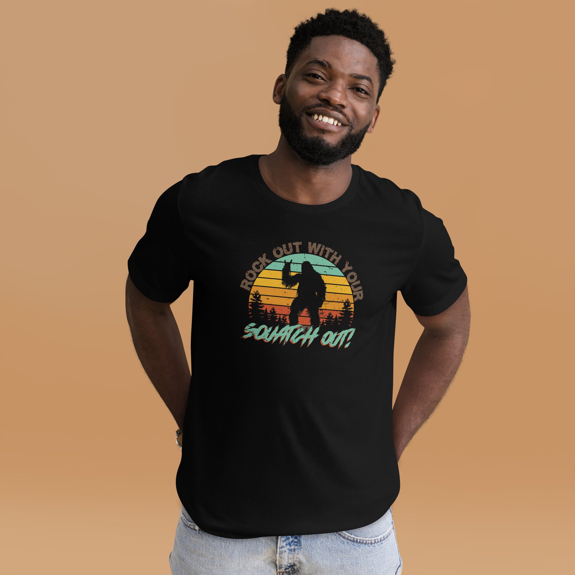 Rock Out Squatch Out Short-sleeve Unisex T-shirt Black Mockup