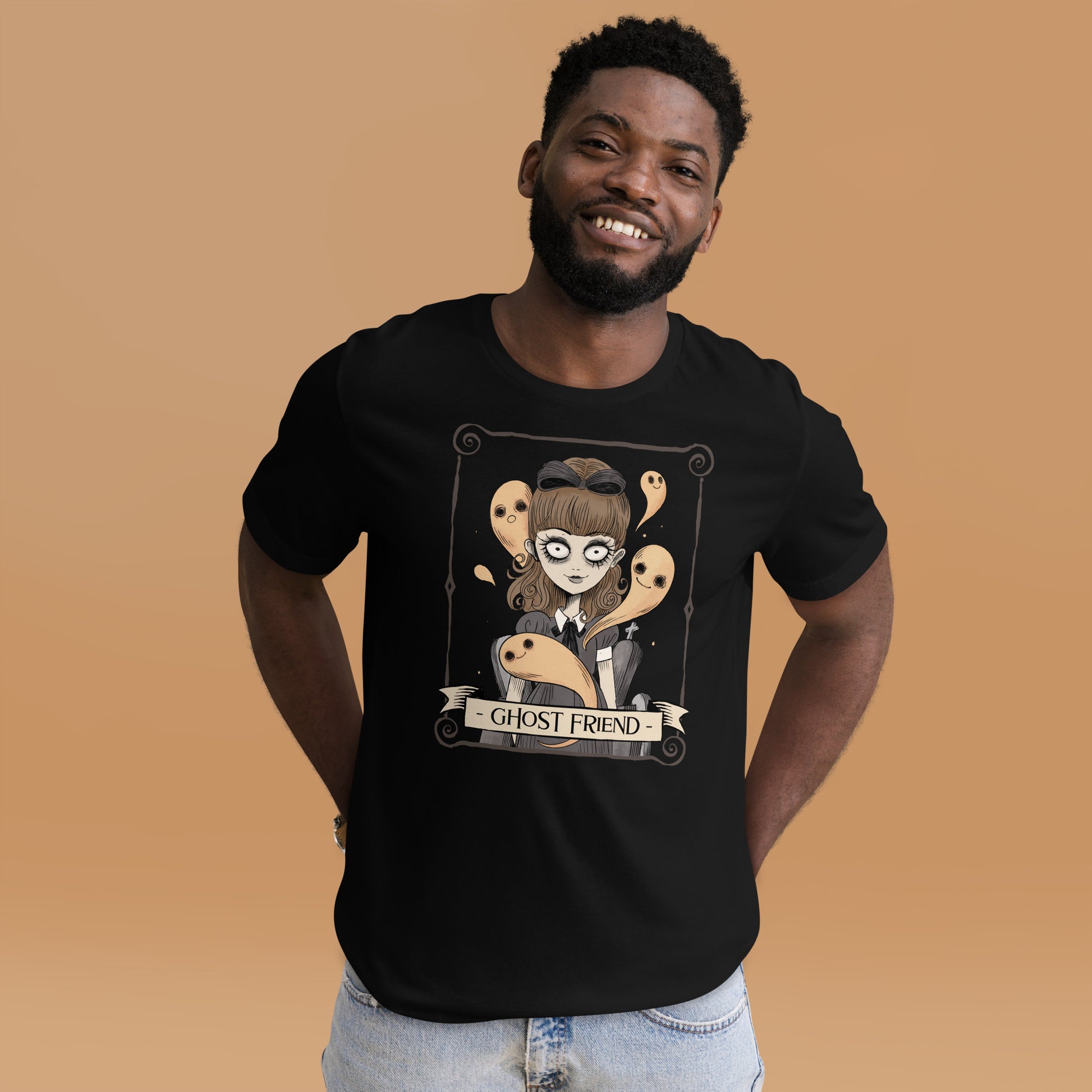 Ghost Friend Short-Sleeve Unisex T-shirt Black Mockup
