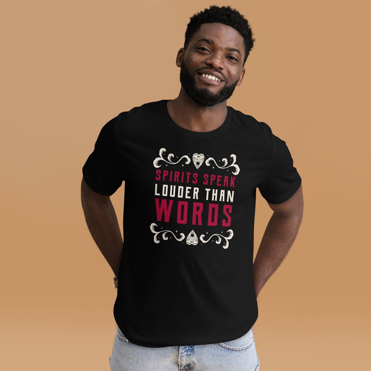Spirits Speak Louder Than Words Short-sleeve Unisex T-shirt Black Mockup