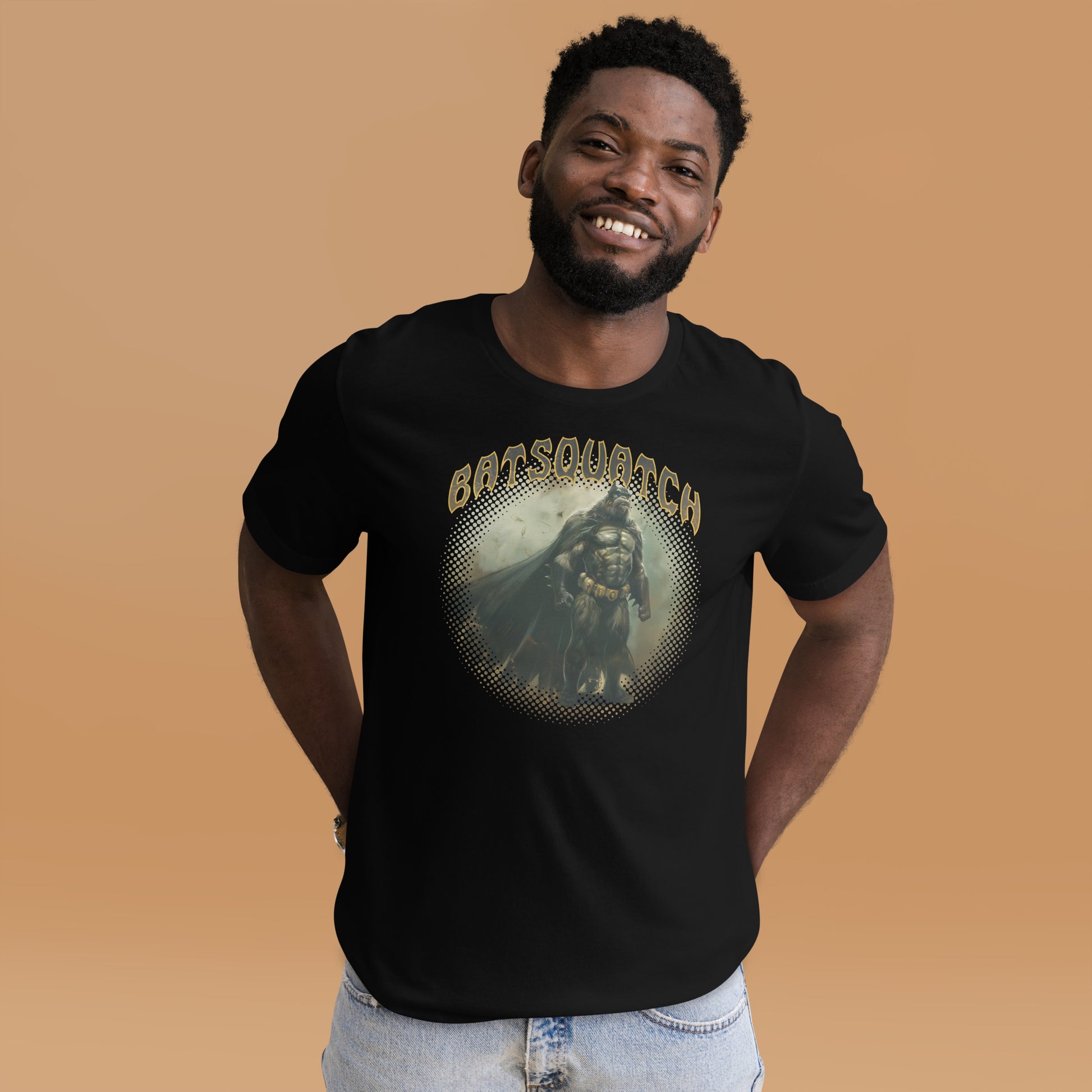 Batsquatch Short Sleeve Unisex T-shirt Black Mockup