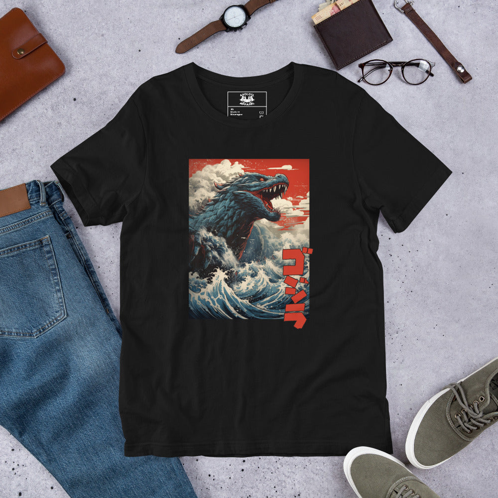 Gojira-off-Kanagawa_Shirt-sleeve_Unisex_T-shirt_Black_Flat