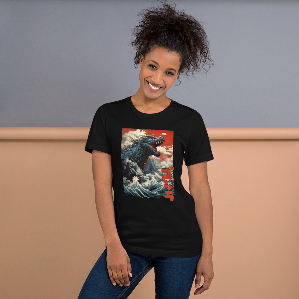Gojira-off-Kanagawa_Shirt-sleeve_Unisex_T-shirt_Black_Mockup