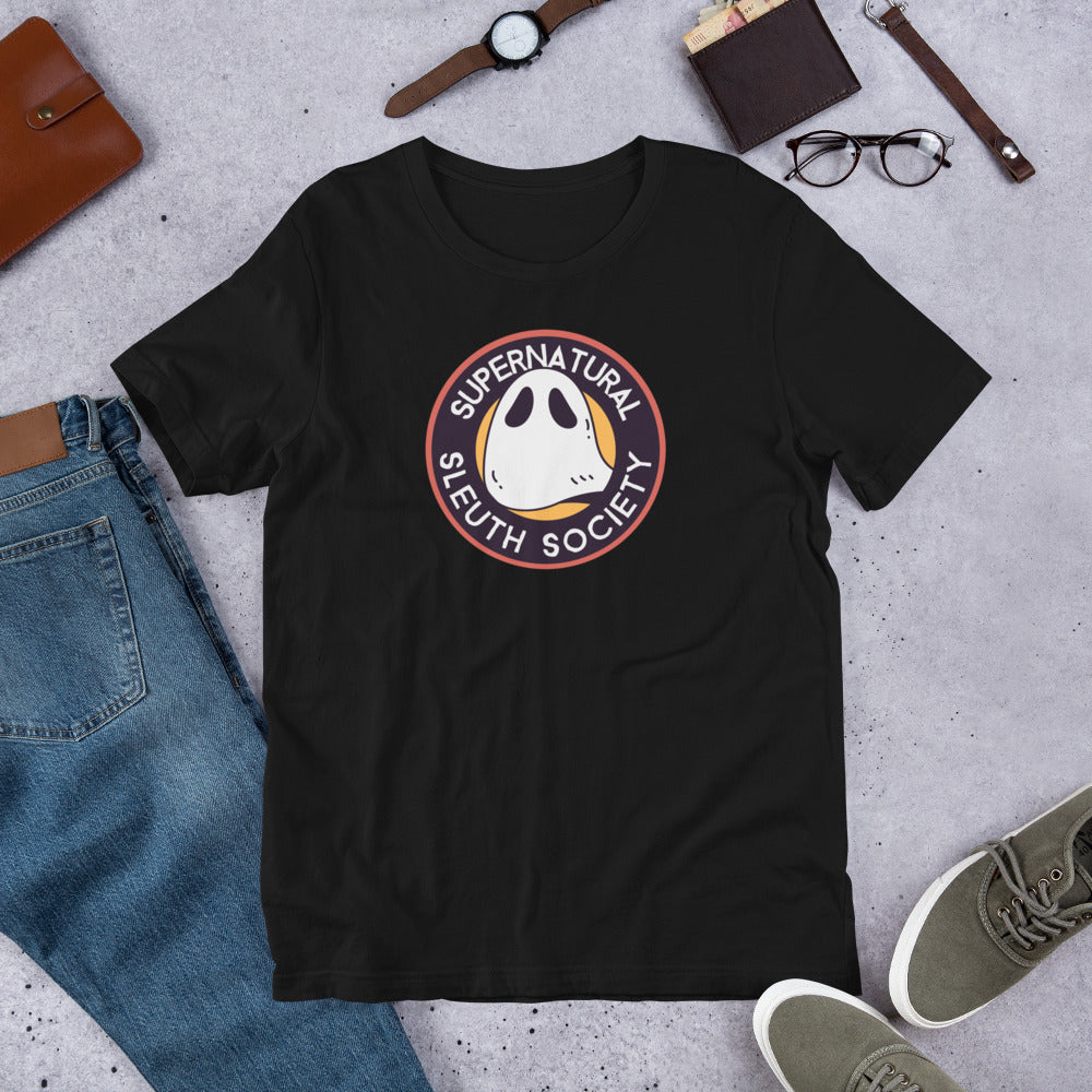 Supernatural Sleuth Society Short-sleeve Unisex T-shirt Black Flat