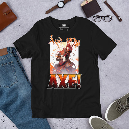 And My Axe! Short-sleeve Unisex T-shirt Black Flat