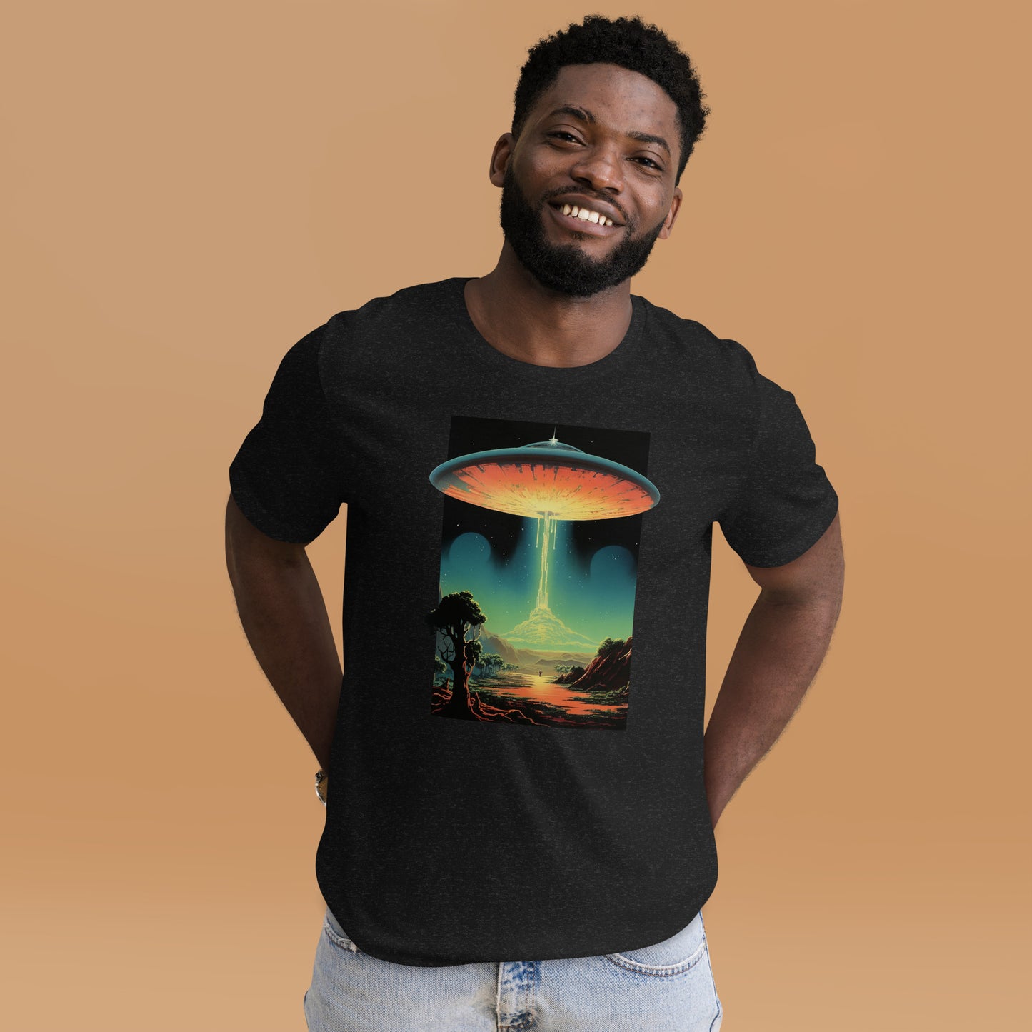 Bakshi_UFO_Short-sleeve_Unisex_T-shirt_Black-heather_Mockup
