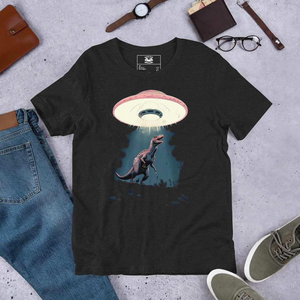 Dino-Abduction_Short-sleeve_Unisex_T-shirt_Heather-black_Flat