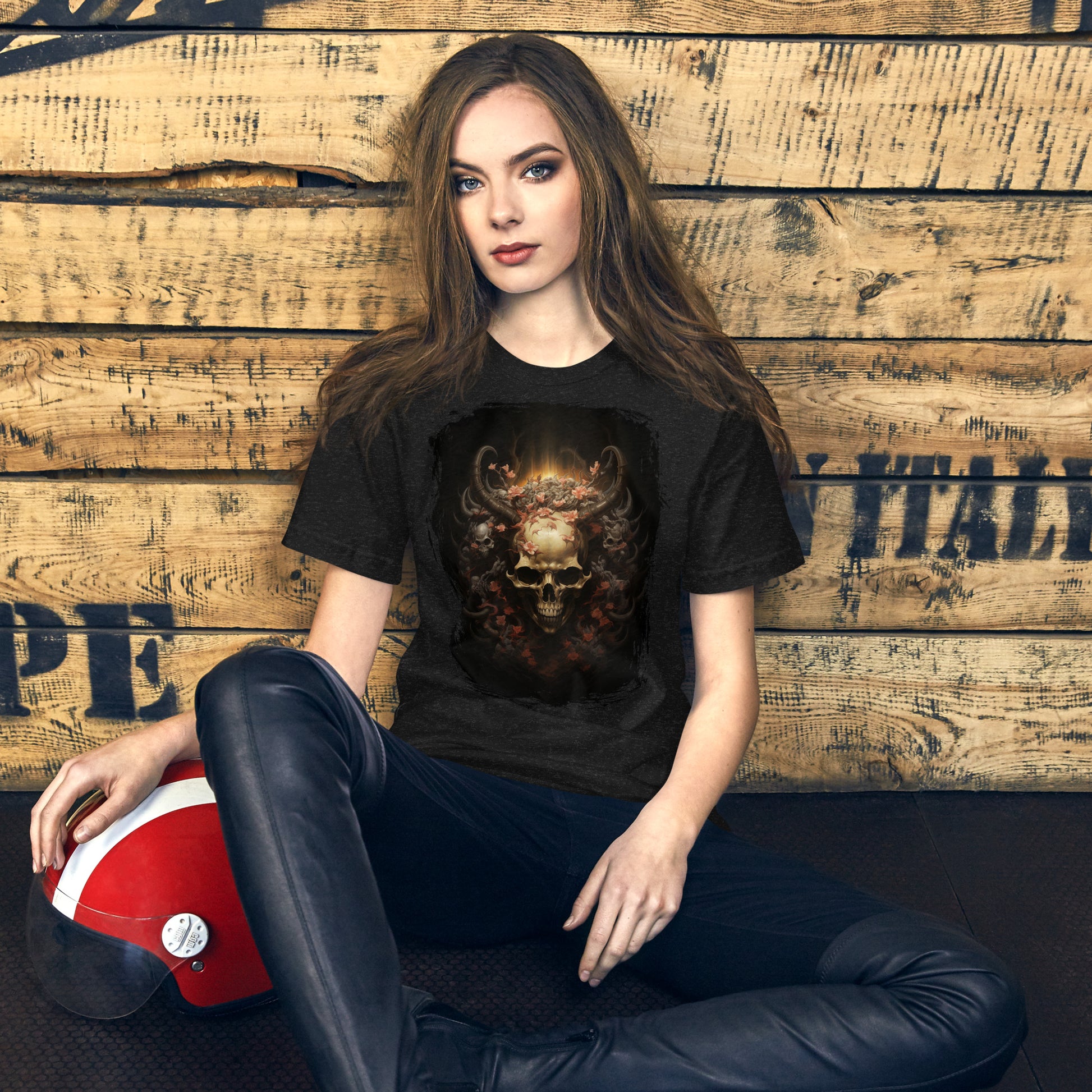 Skull-Wreath_Short-Sleeve_Unisex_T-Shirt_Heather-Black_Mockup