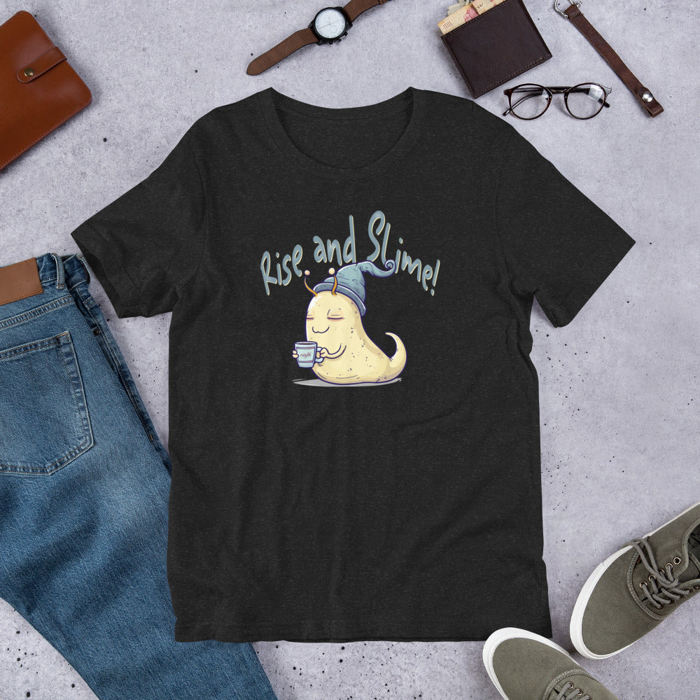 Rise and Slime Short-sleeve Unisex T-shirt Heather Black Flat