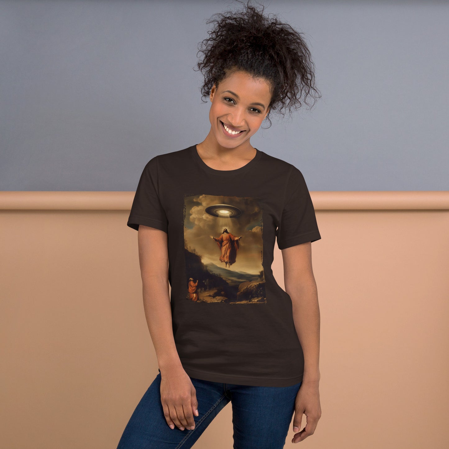 Jesus Ascending Short-sleeve Unisex T-shirt Brown Mockup