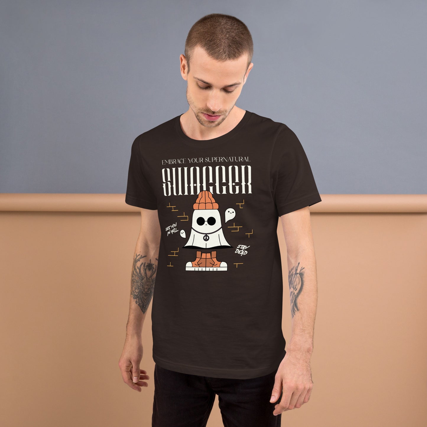 Embrace Your Supernatural Swagger Short-sleeve Unisex T-shirt Brown Mockup