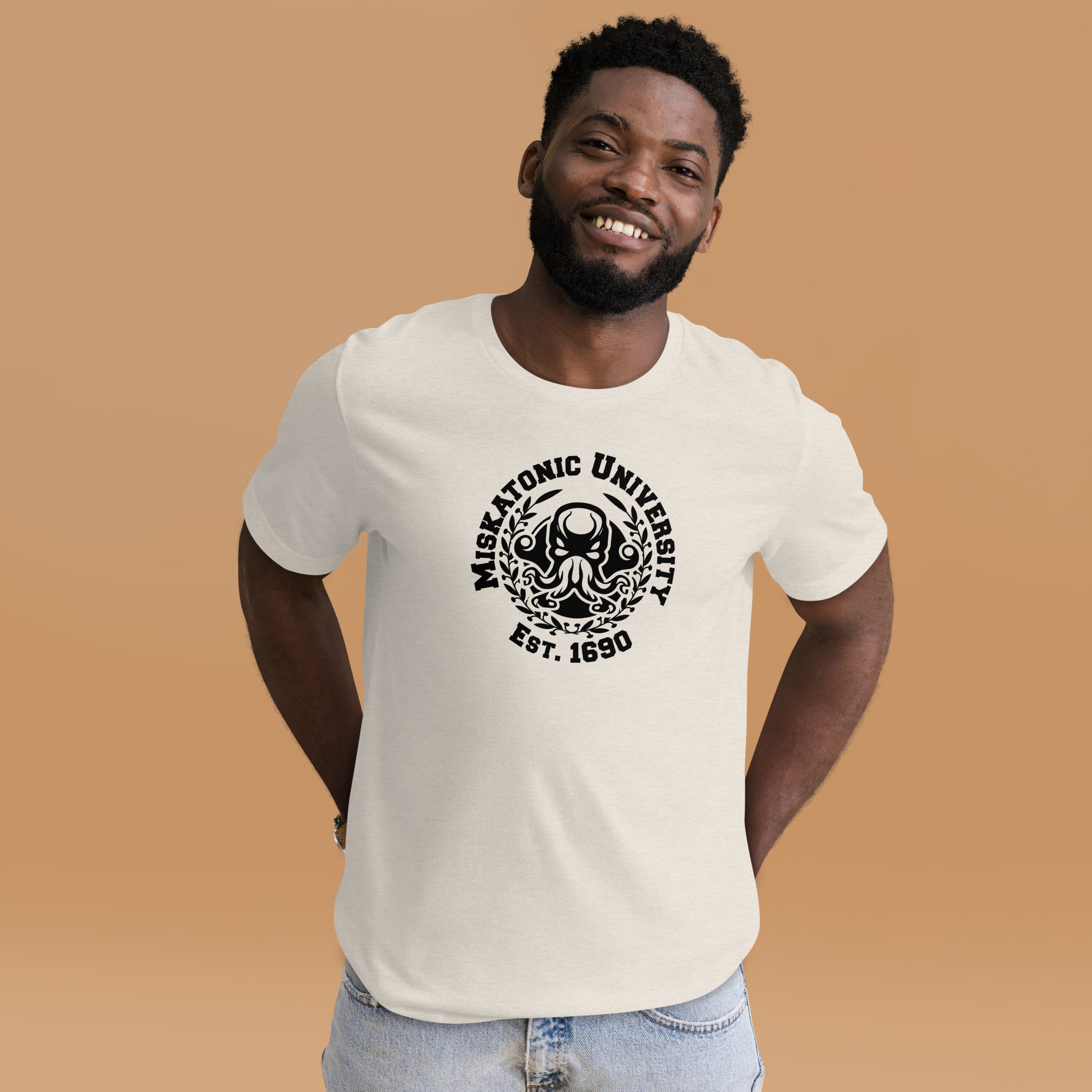 Miskatonic University Short-sleeve Unisex T-shirt Heather Dust Mockup