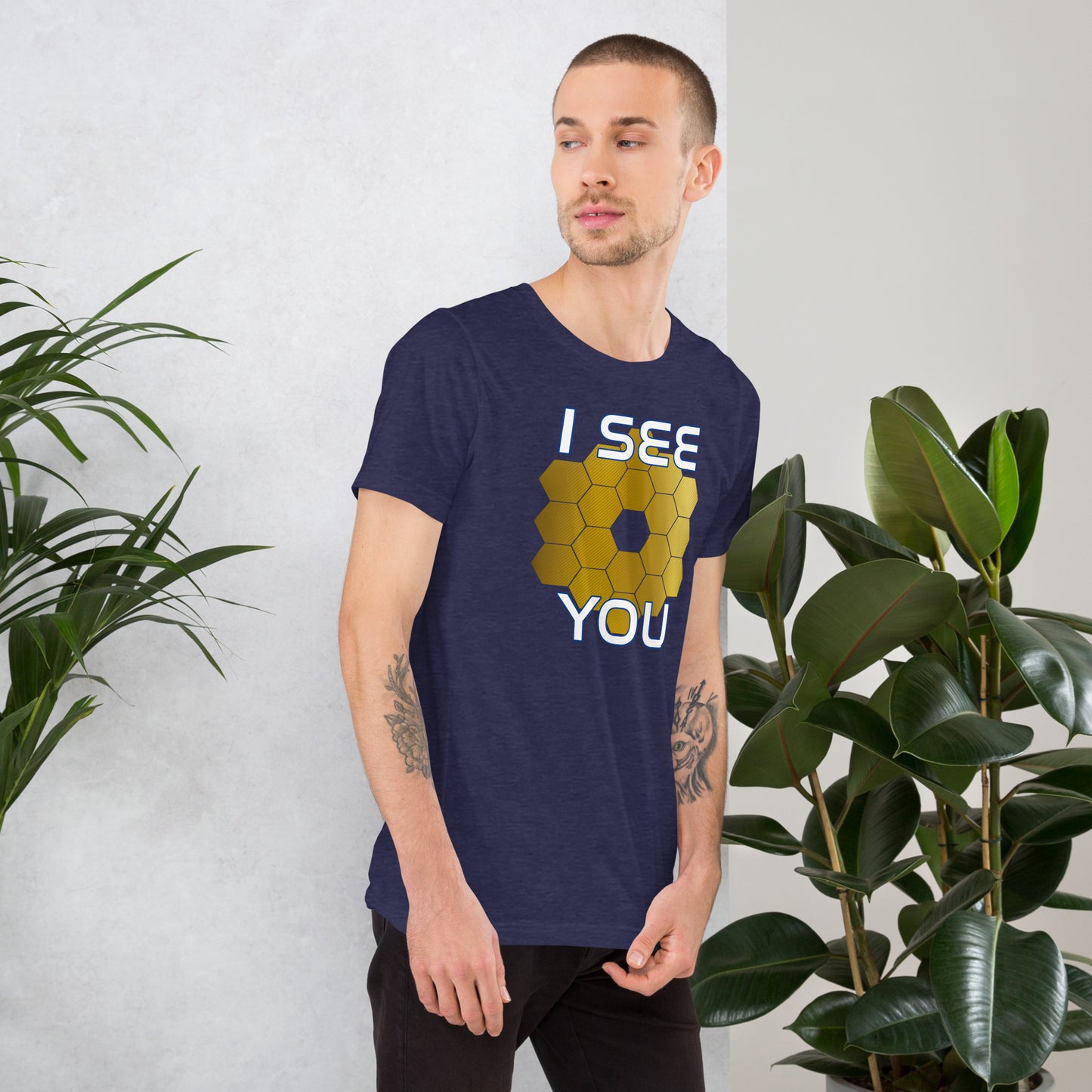 I See You Short-sleeve Unisex T-shirt Heather Navy Mockup