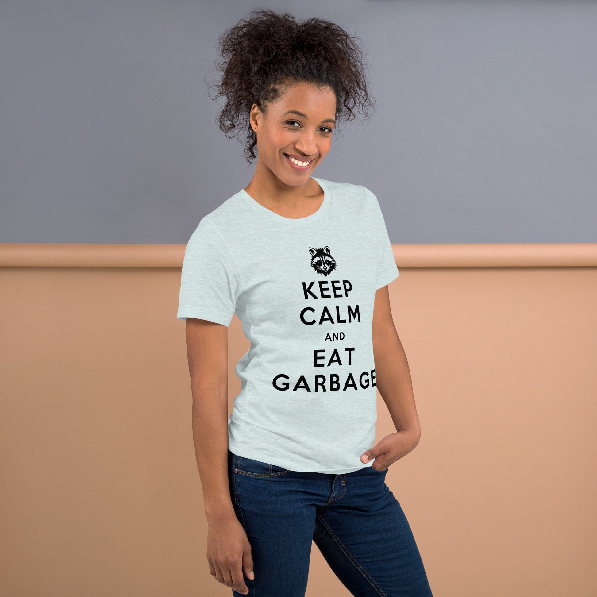 Eat Garbage Raccoon Short-sleeve Unisex T-shirt Ice Blue Mockup
