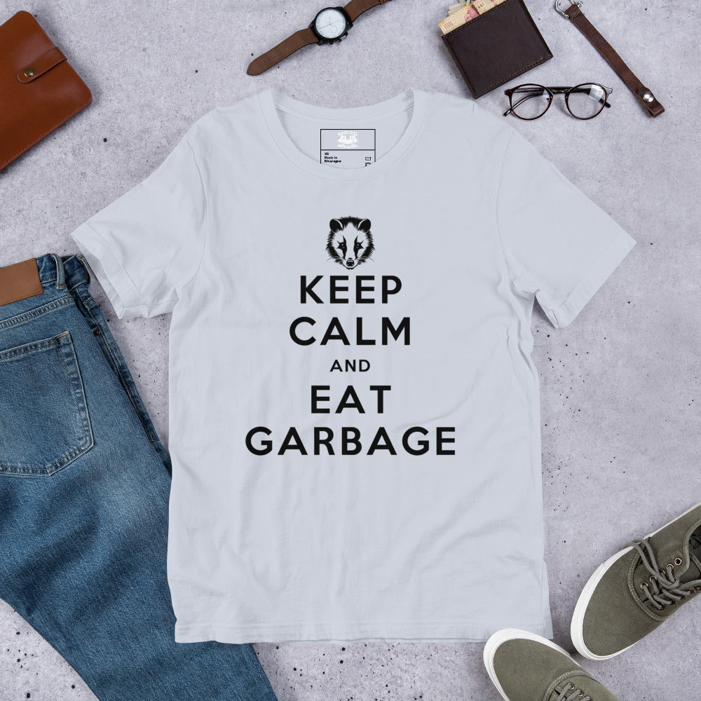 Eat Garbage, Opossum Short-Sleeve Unisex T-shirt Light Blue Flat