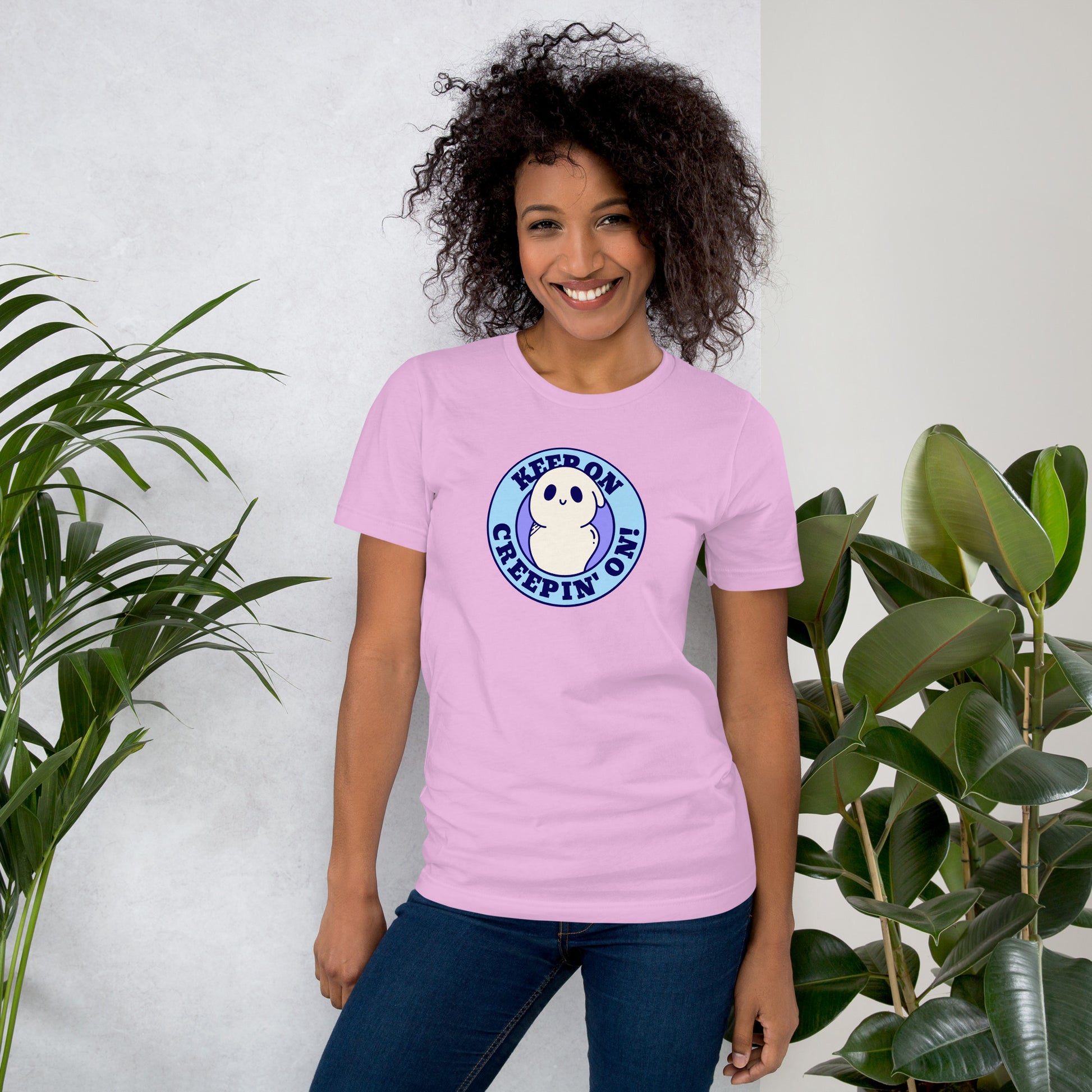 Keep On Creepin' On Short Sleeve Unisex T-shirt Lilac Mockup