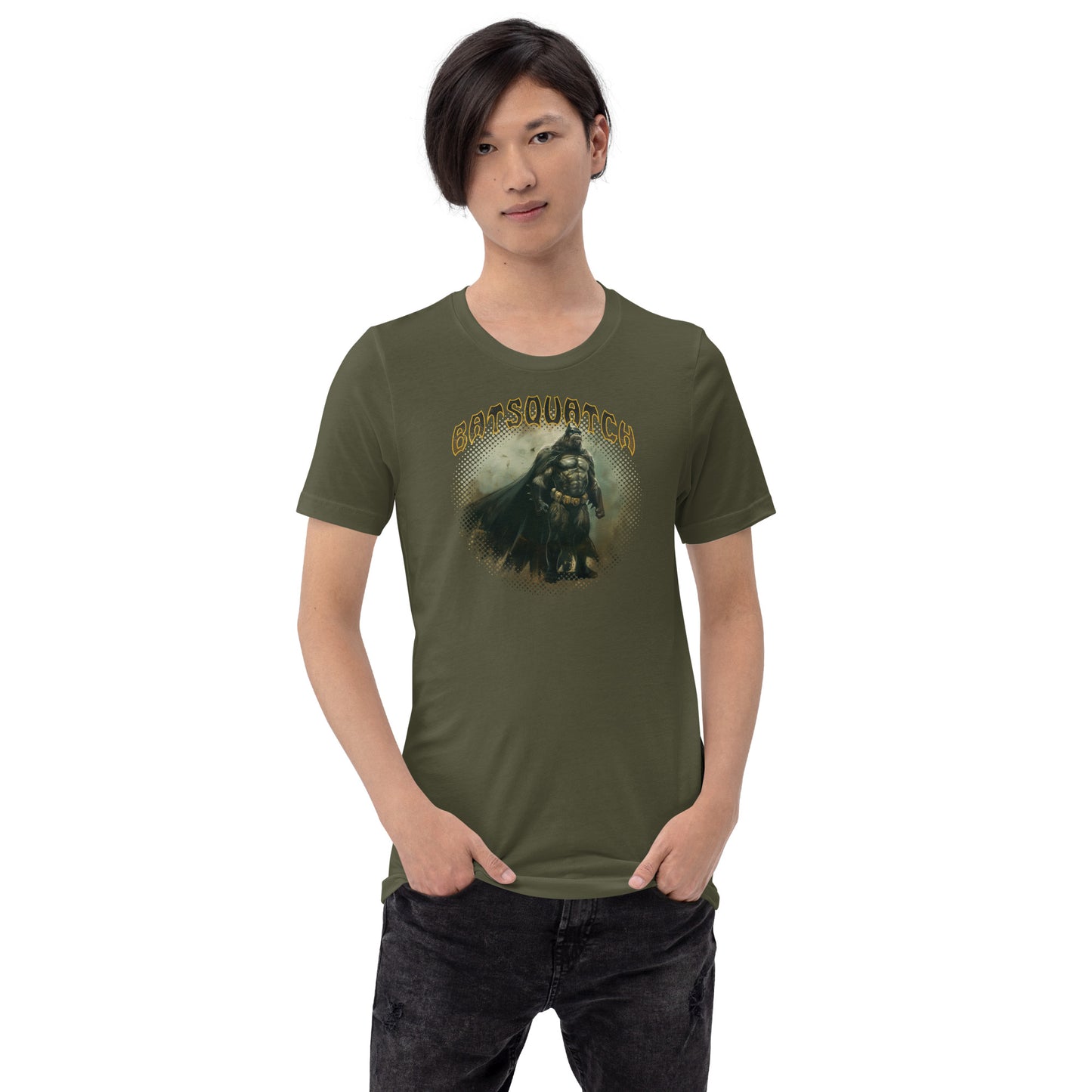 Batsquatch Short Sleeve Unisex T-shirt Military Green Mockup