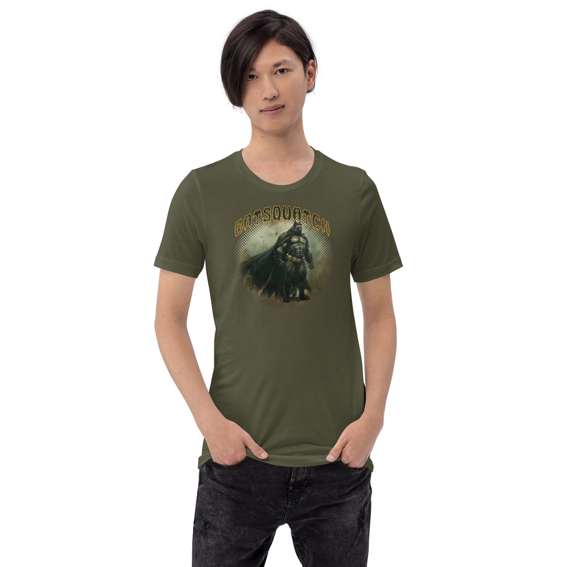 Batsquatch Short Sleeve Unisex T-shirt Military Green Mockup