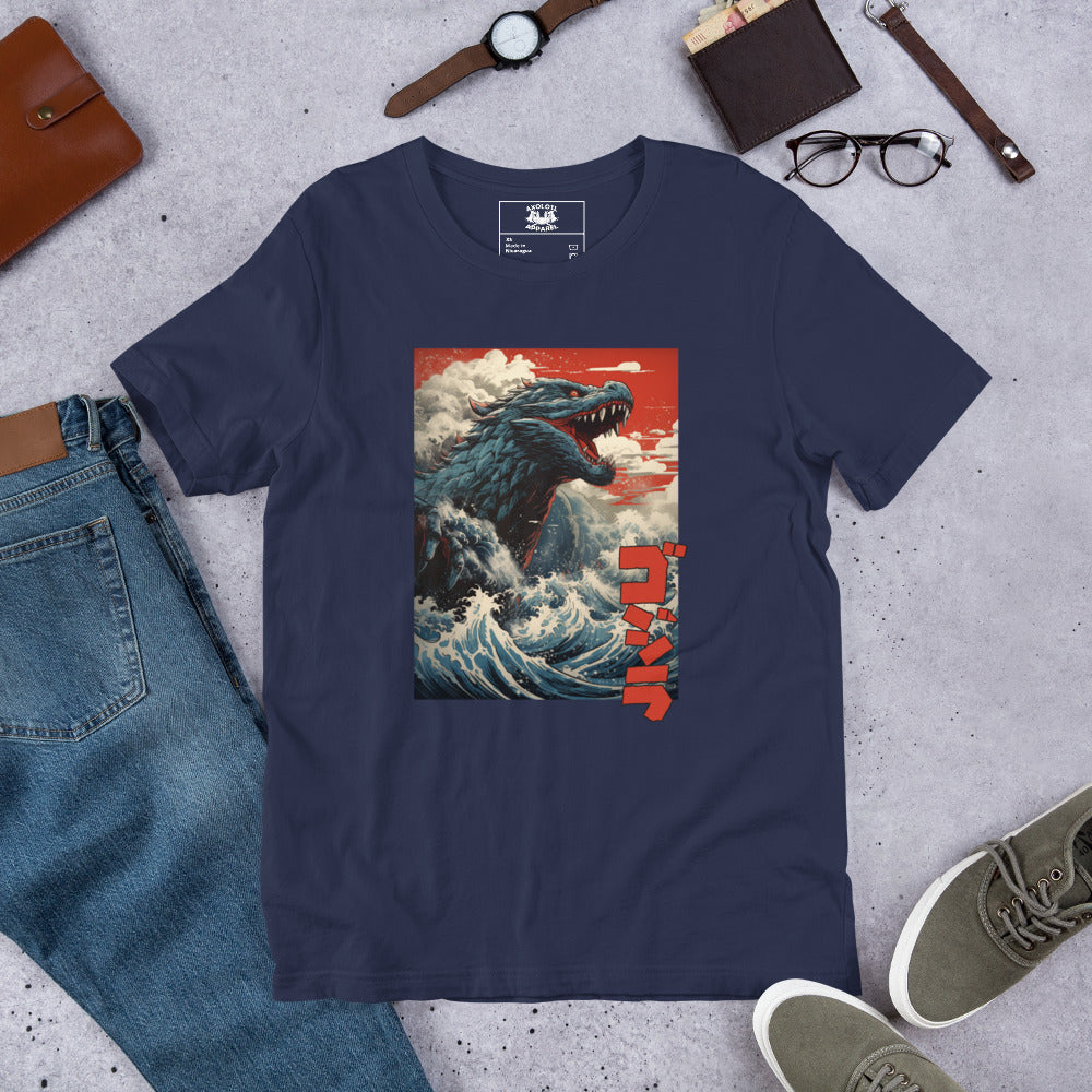 Gojira-off-Kanagawa_Shirt-sleeve_Unisex_T-shirt_Navy_Flat