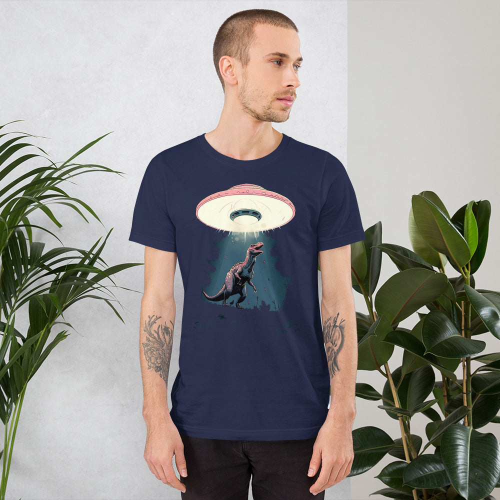 Dino-Abduction_Short-sleeve_Unisex_T-shirt_Navy_Mockup
