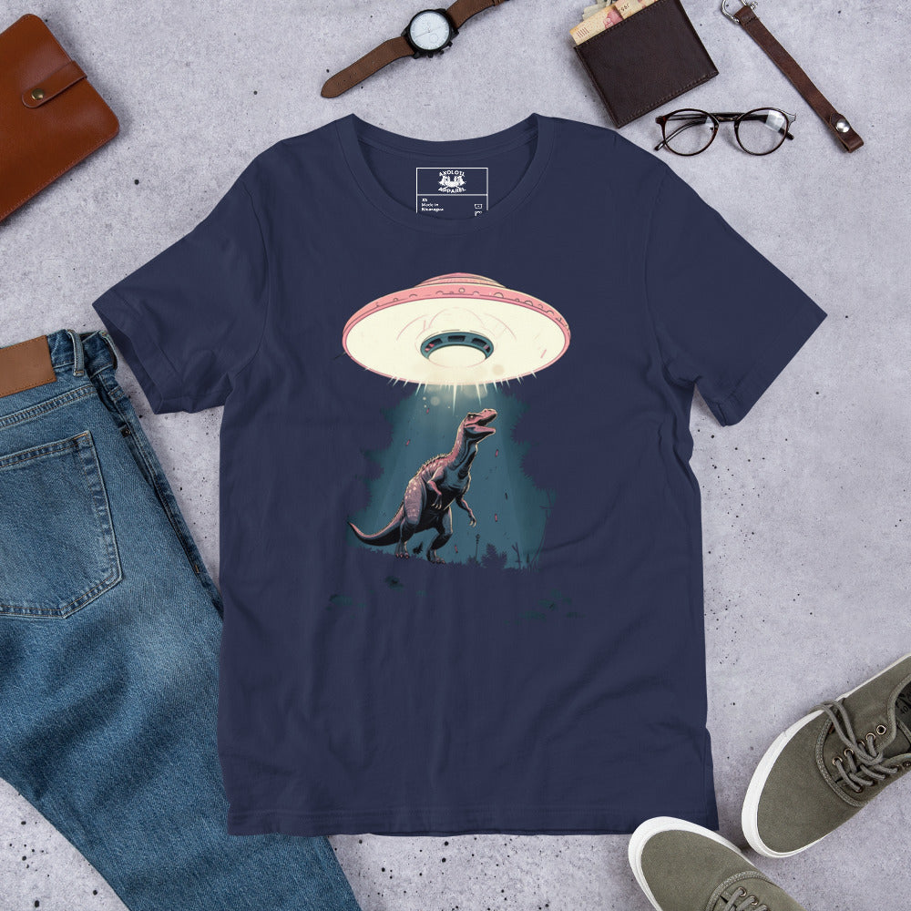 Dino-Abduction_Short-sleeve_Unisex_T-shirt_Navy_Flat