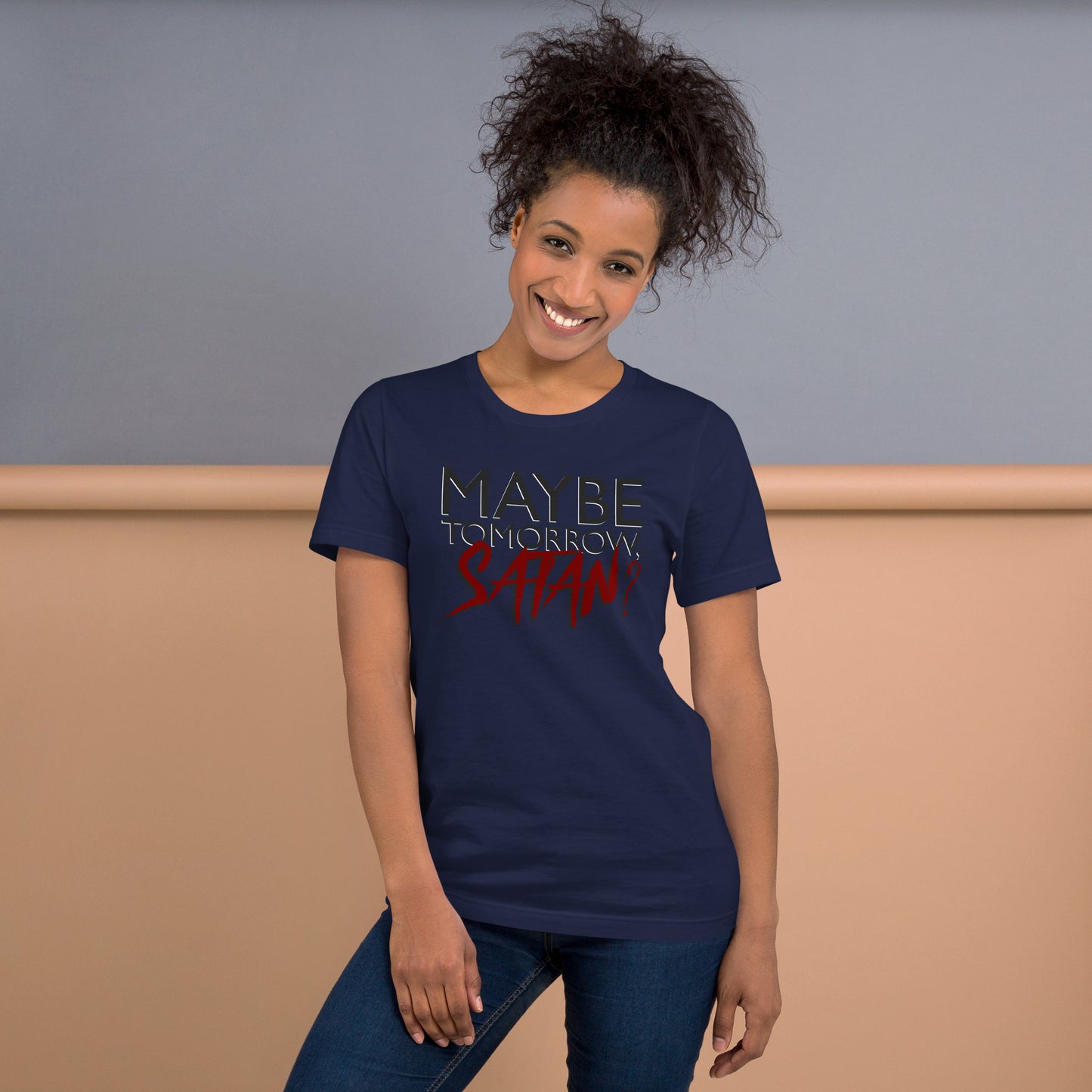 Tomorrow Satan Short-sleeve Unisex T-shirt Navy Mockup