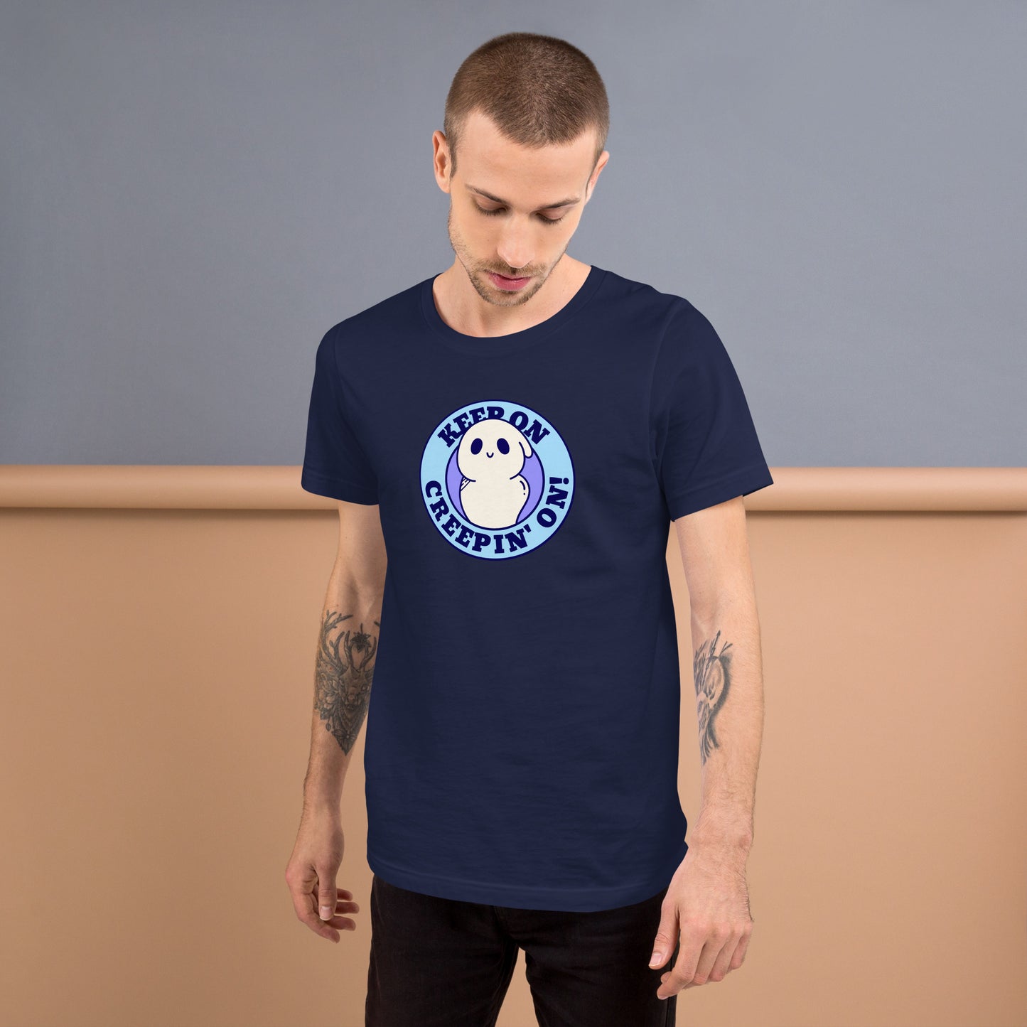 Keep On Creepin' On Short Sleeve Unisex T-shirt Navy Mockup