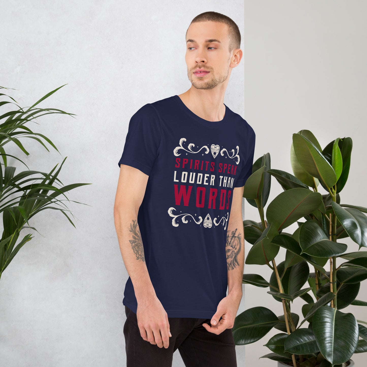 Spirits Speak Louder Than Words Short-sleeve Unisex T-shirt Navy Mockup