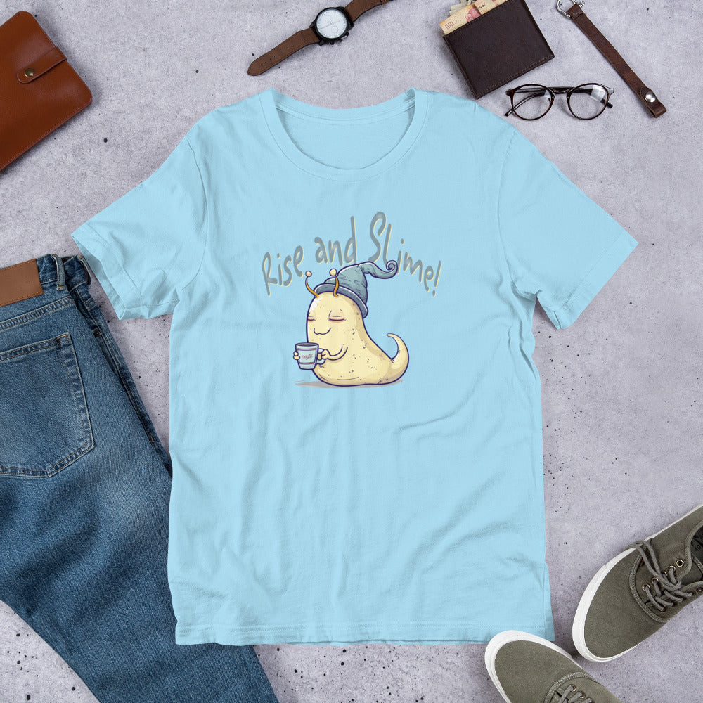 Rise and Slime Short-sleeve Unisex T-shirt Light Blue Flat
