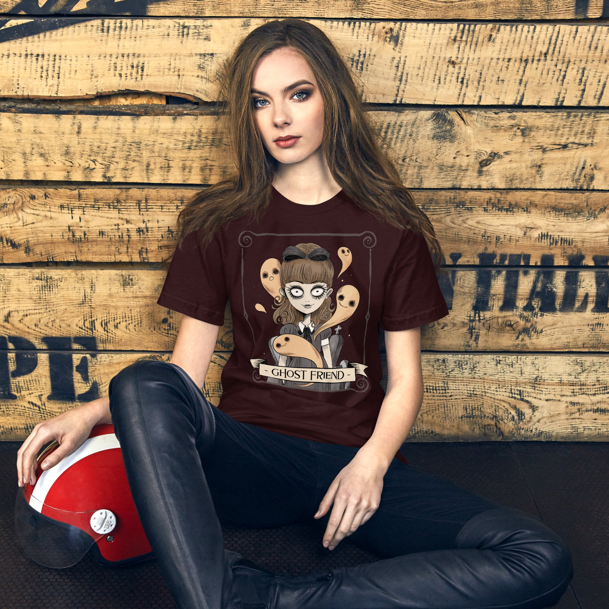 Ghost Friend Short-Sleeve Unisex T-shirt Oxblood Mockup