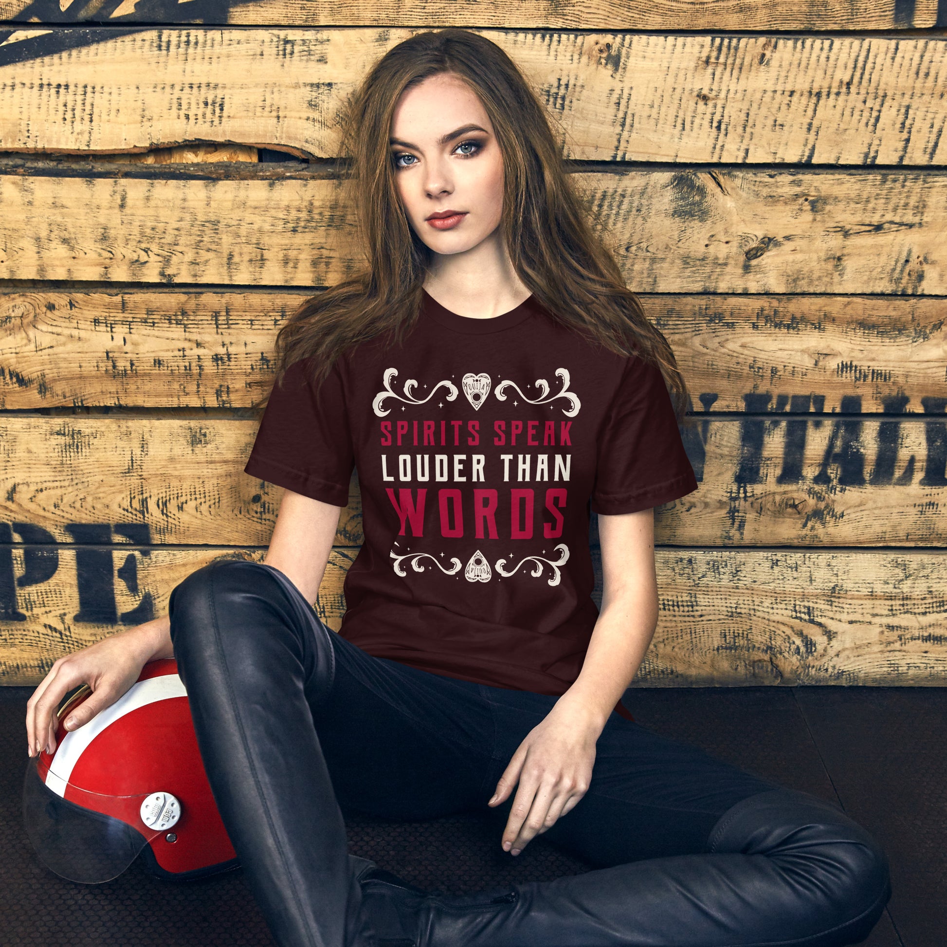 Spirits Speak Louder Than Words Short-sleeve Unisex T-shirt Oxblood Mockup