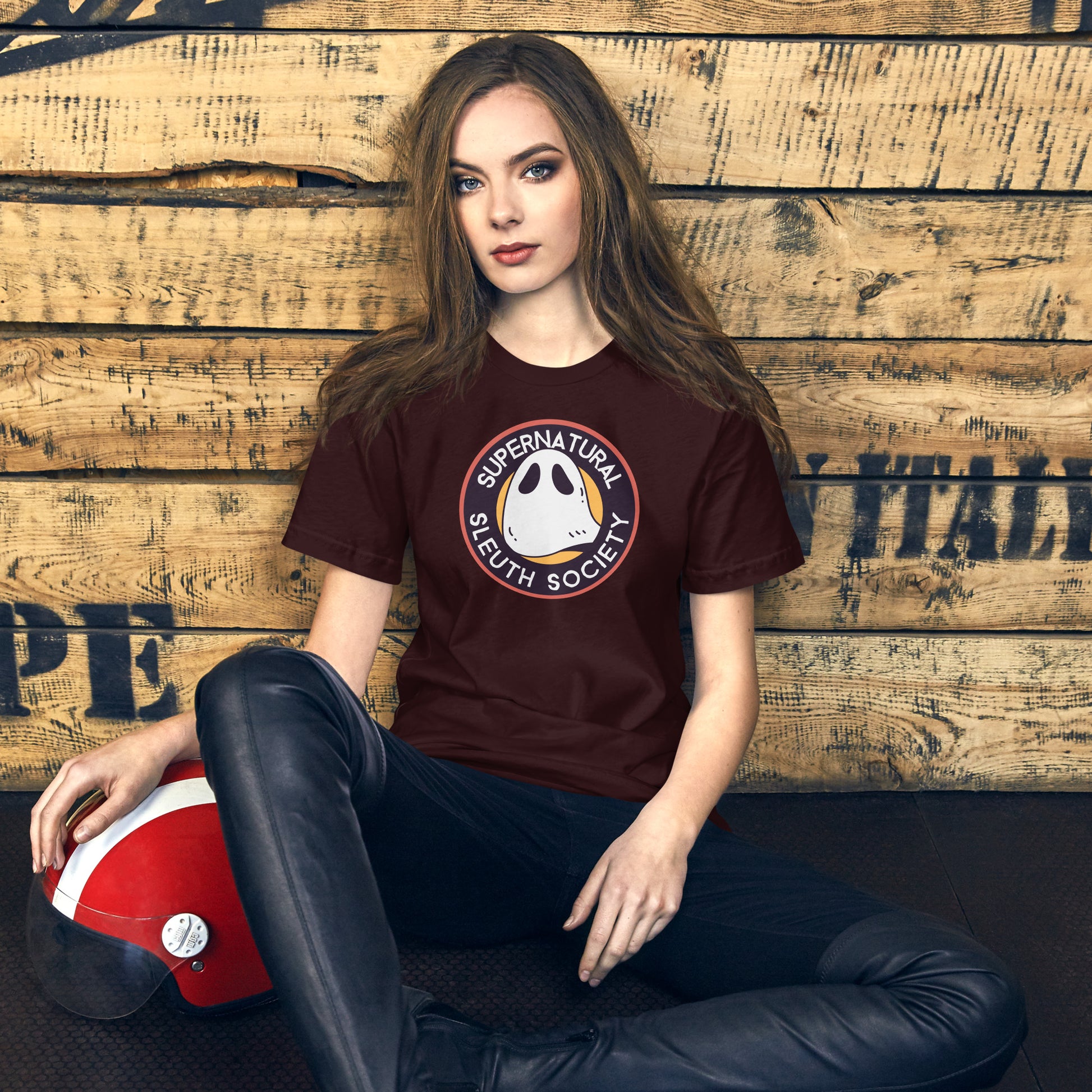 Supernatural Sleuth Society Short-sleeve Unisex T-shirt Oxblood Mockup