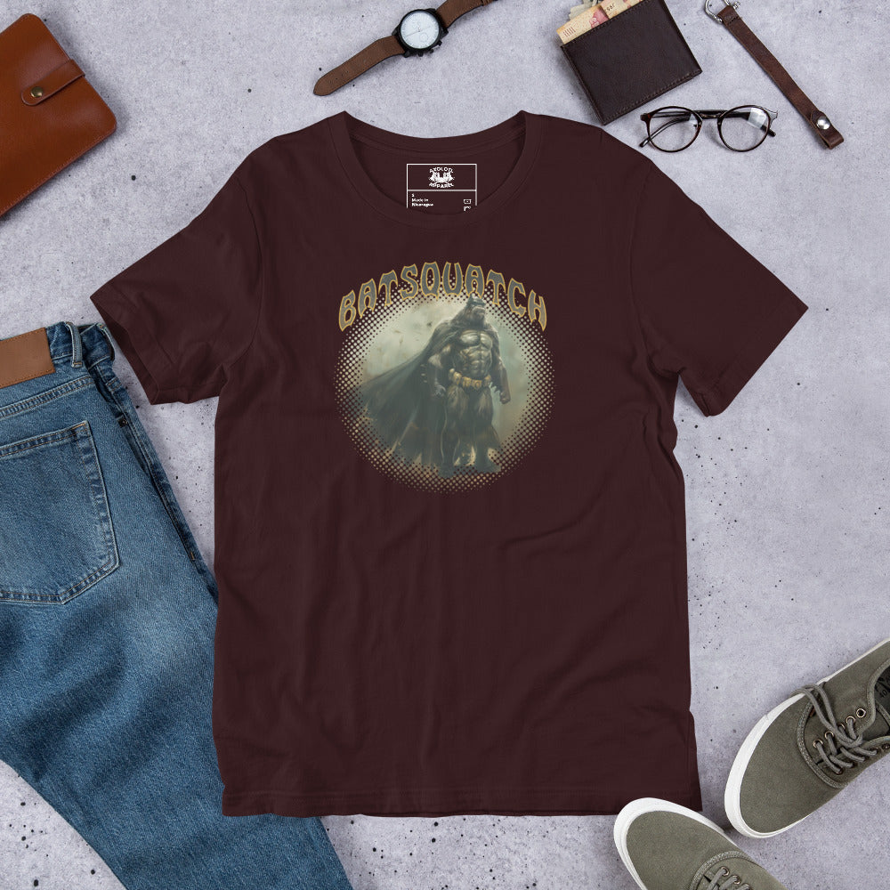 Batsquatch Short Sleeve Unisex T-shirt Oxblood Flat